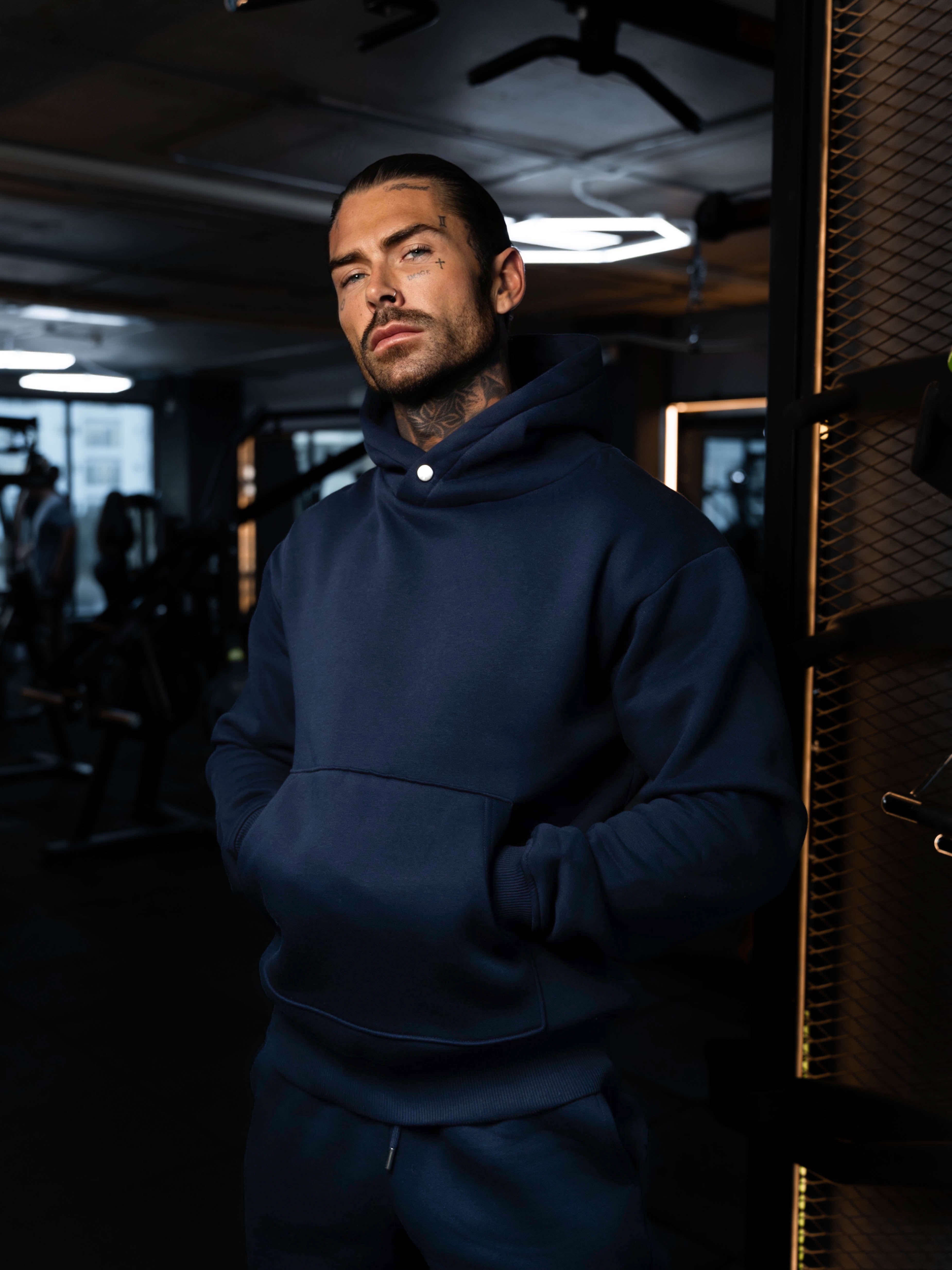 Navy Oversized Hoodie With Functional FS Stud - FSR002