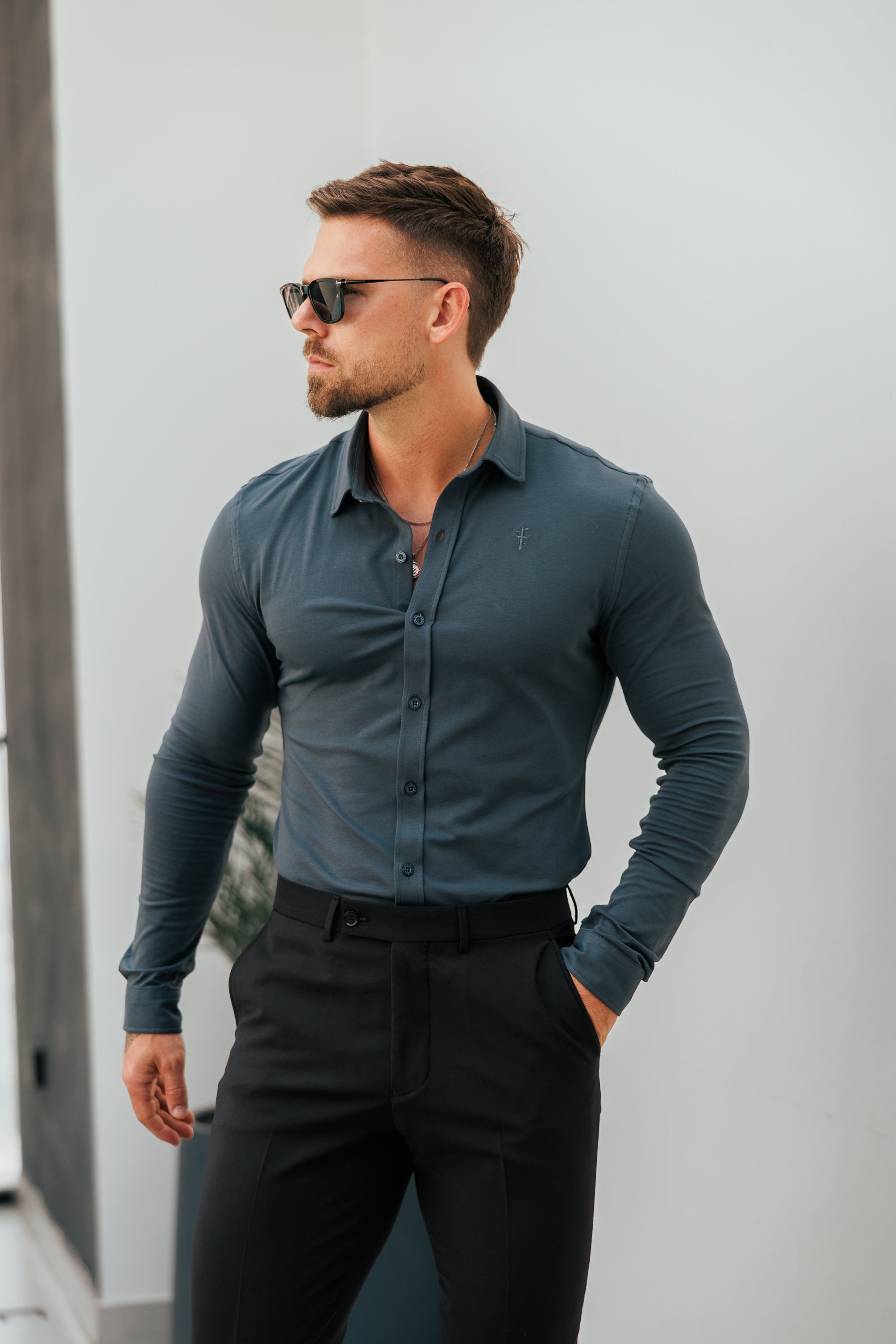 Fitted Blue / Grey Long Sleeve Jersey - FSD005