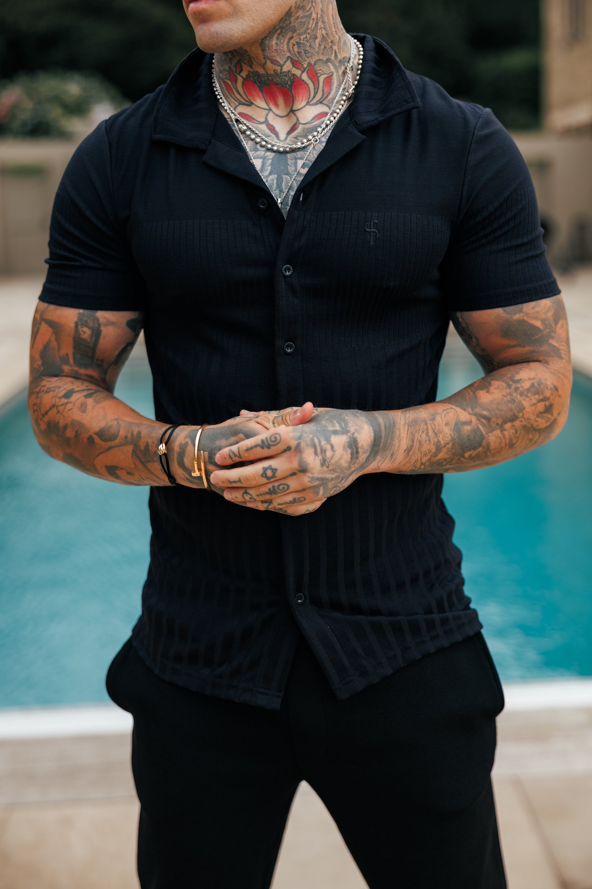 Jersey Revere Vertical Stripe Black Shirt Short Sleeve - FSR024