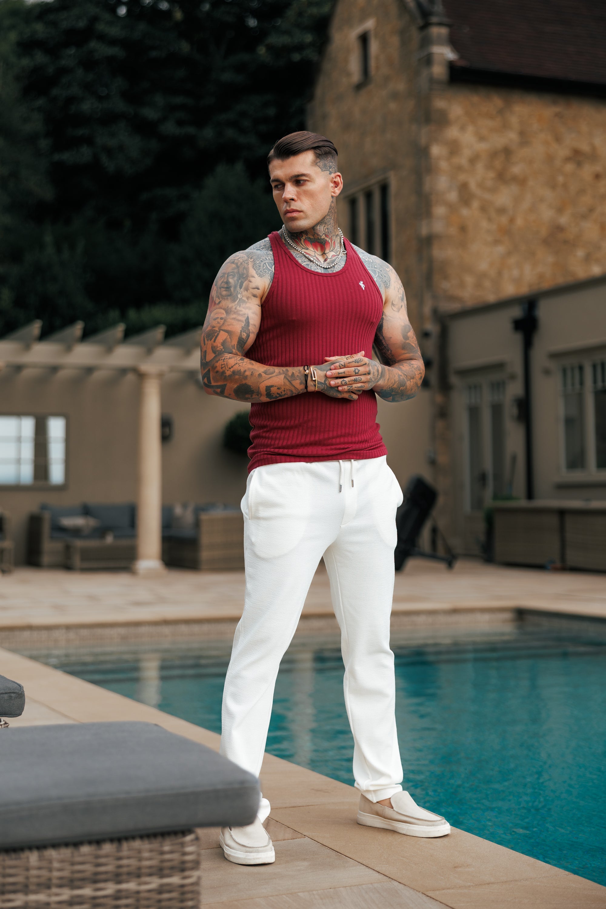 Burgundy / White Ribbed Knit Super Slim Vest - FSH1326