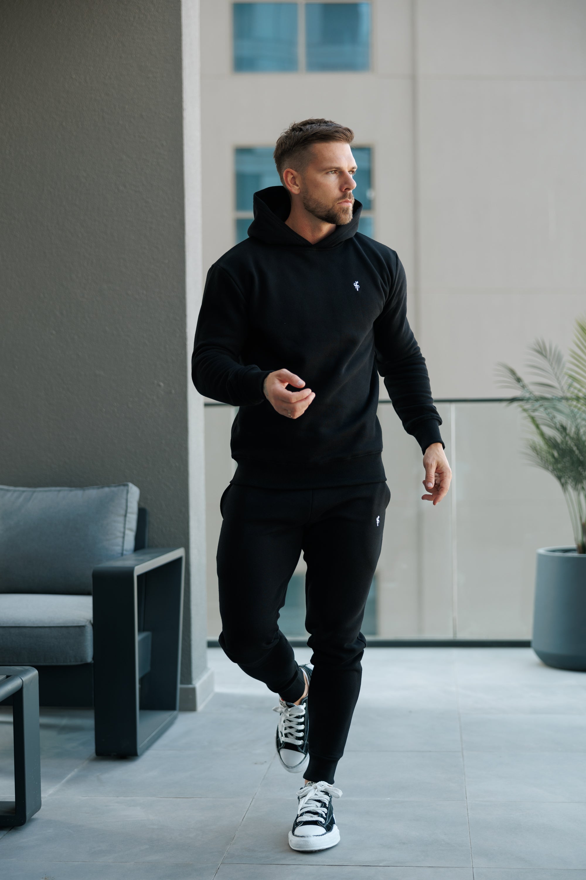 Plain Black Tracksuit Bottoms with FS Branding - FSH1195
