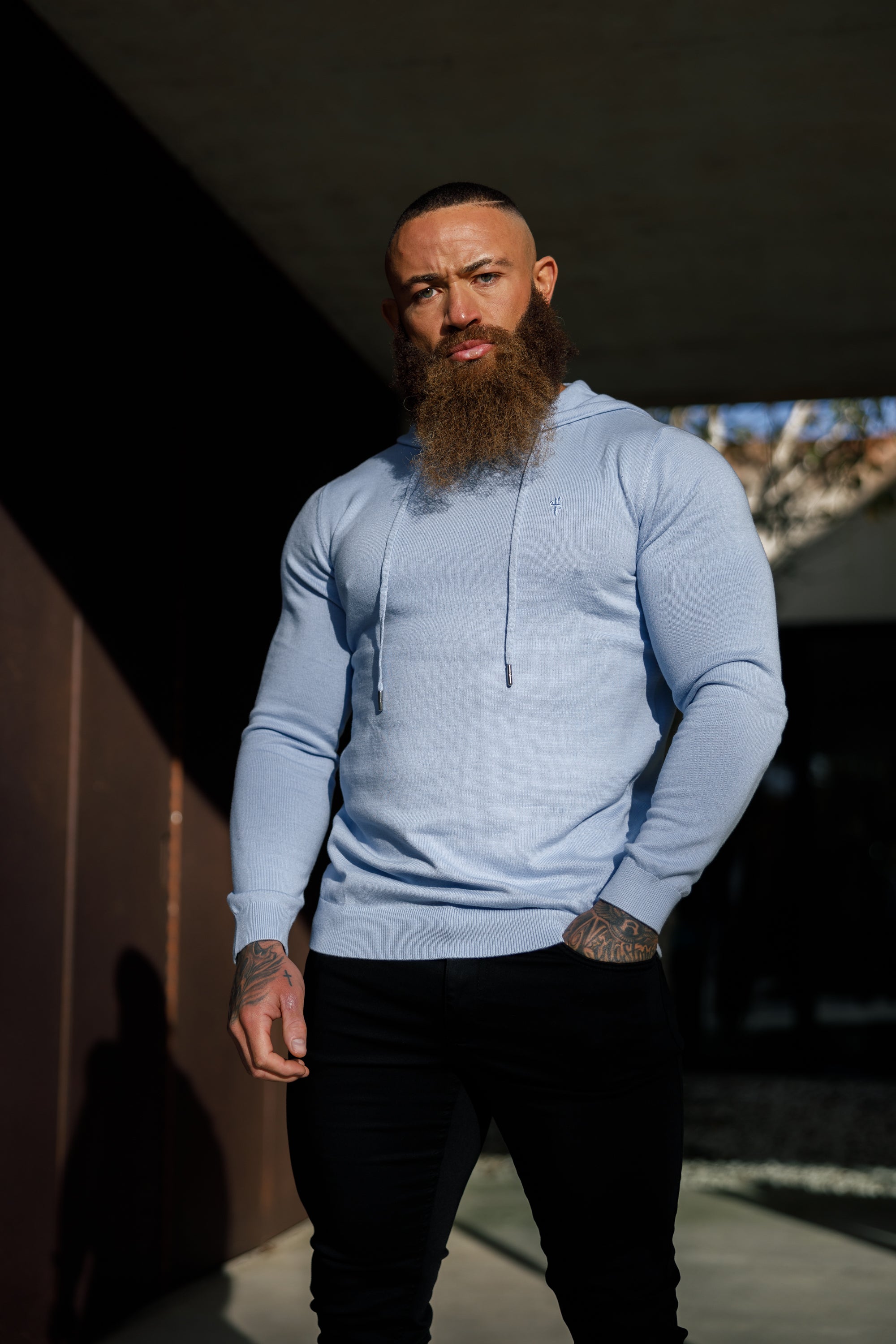 Light Blue Knitted Overhead Hoodie - FSN113