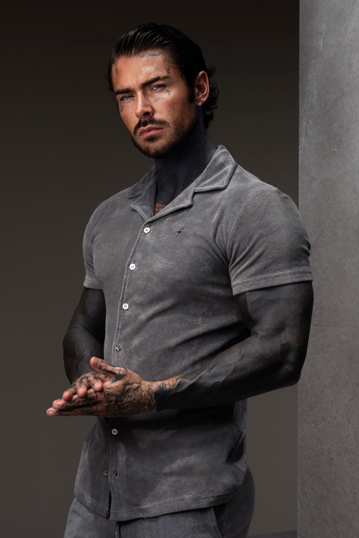 Charcoal Towelling Revere Shirt Short Sleeve - FSH1499