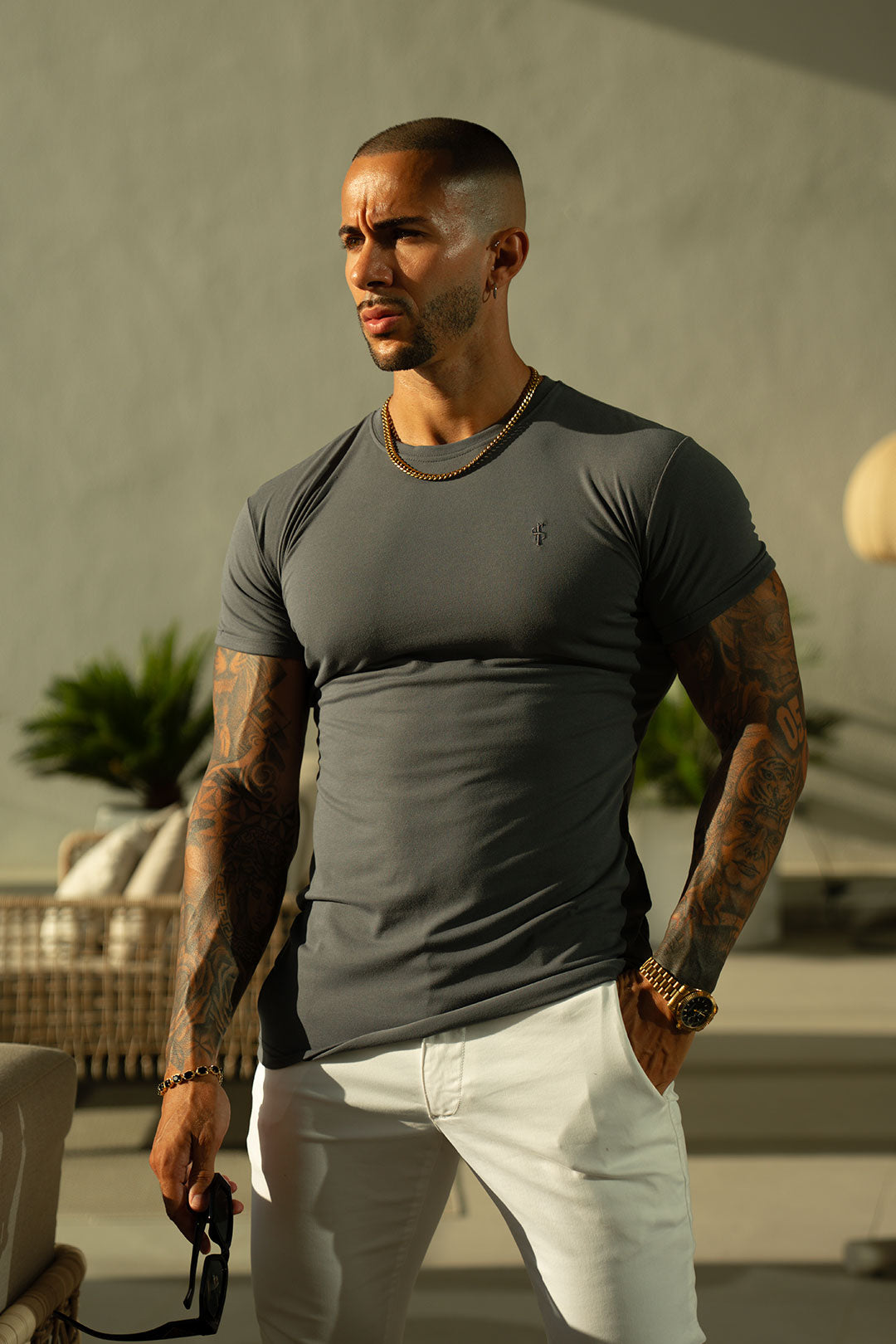 Charcoal Viscose Crew T-Shirt Short Sleeve - FSH1506