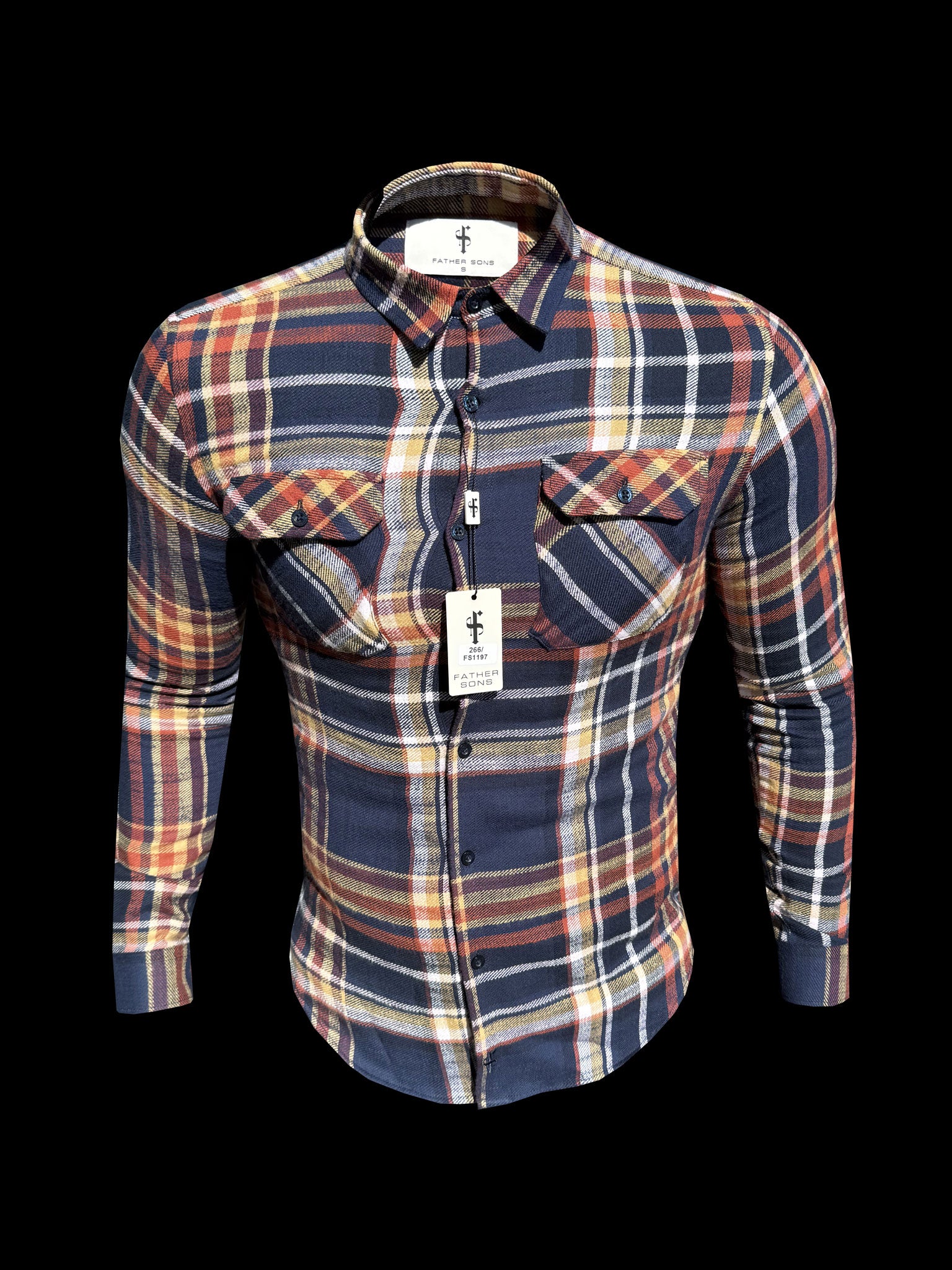 Navy / Tan Check Shacket With Double Pockets - FS1197