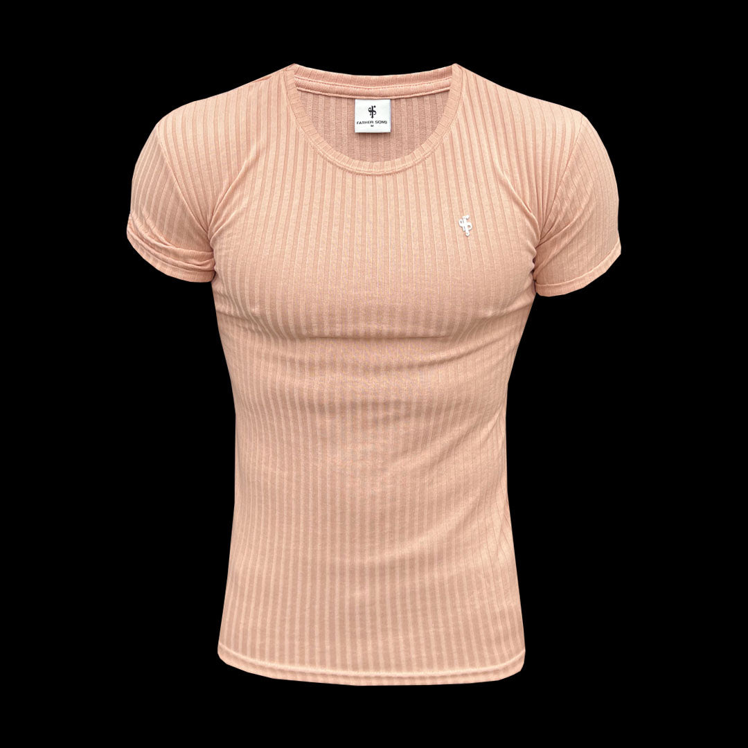 Classic Peach / Silver Ribbed Knit Super Slim Short Sleeve Crew - FSH1093