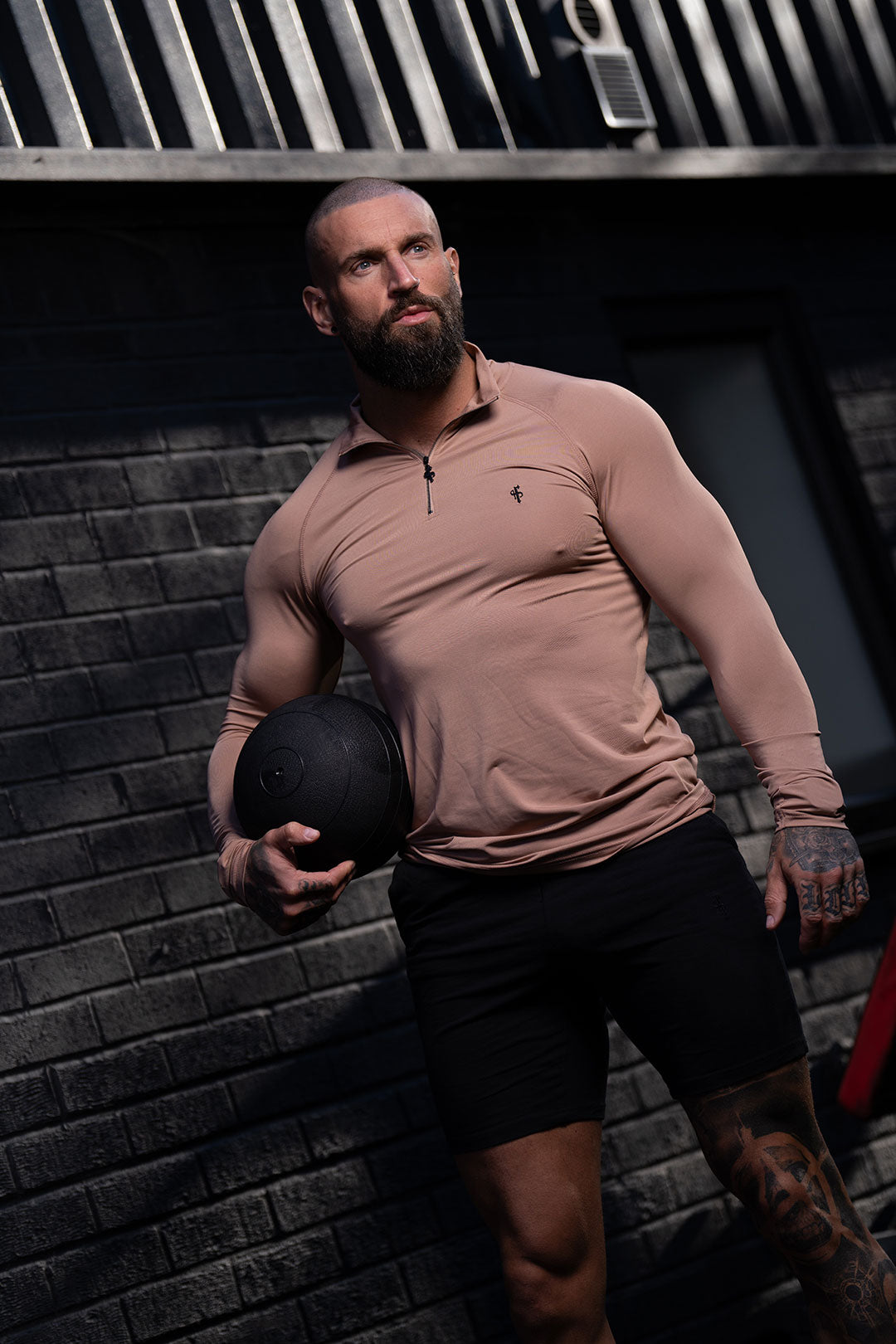 LS Coffee / Black Half Zip Gym Top - FSH1283