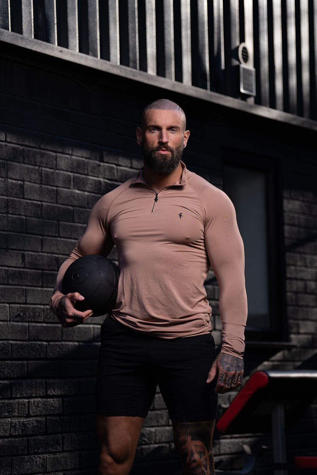 LS Coffee / Black Half Zip Gym Top - FSH1283