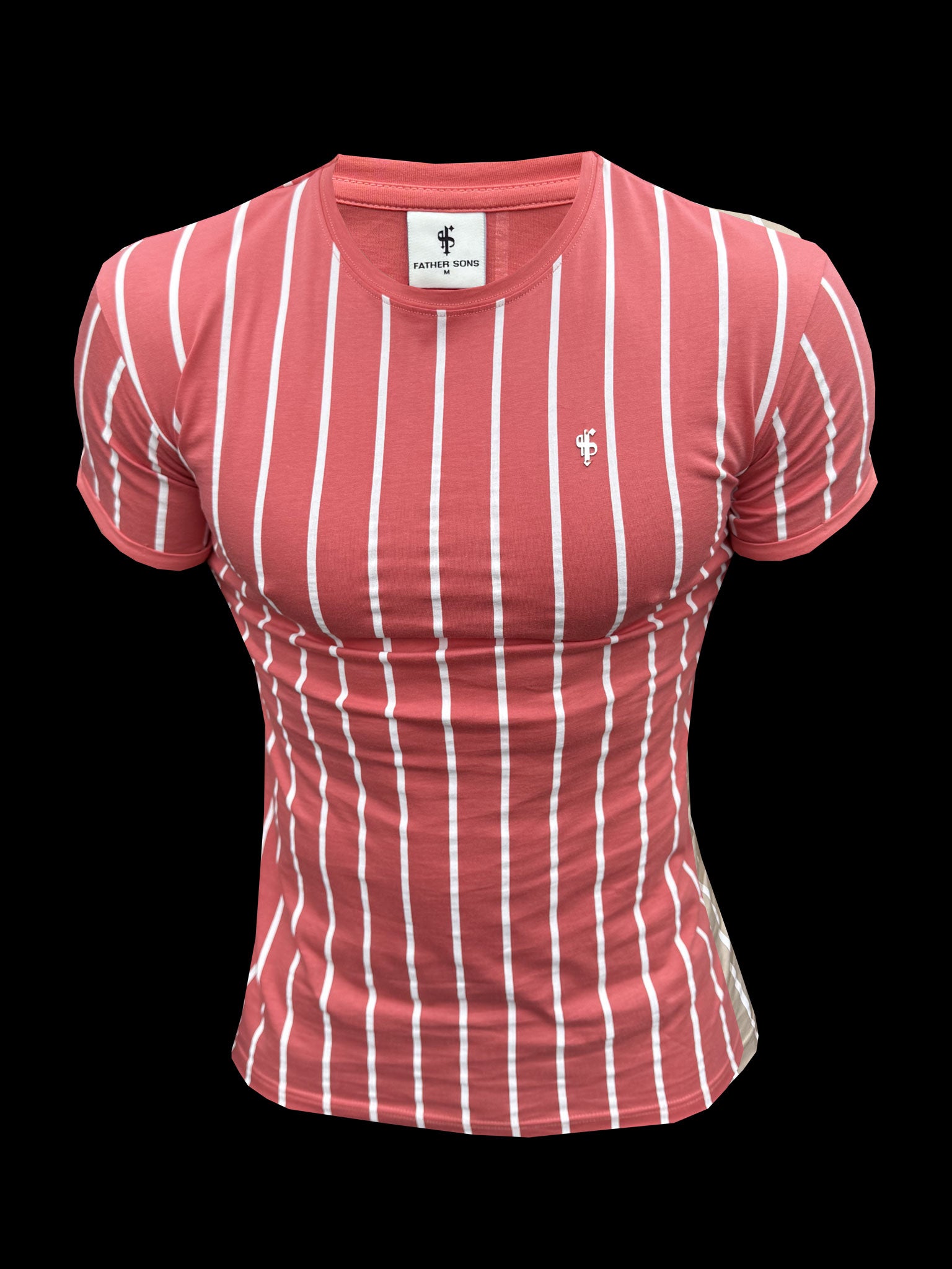 Printed Coral / White Stripe Fitted T Shirt - FSH1171