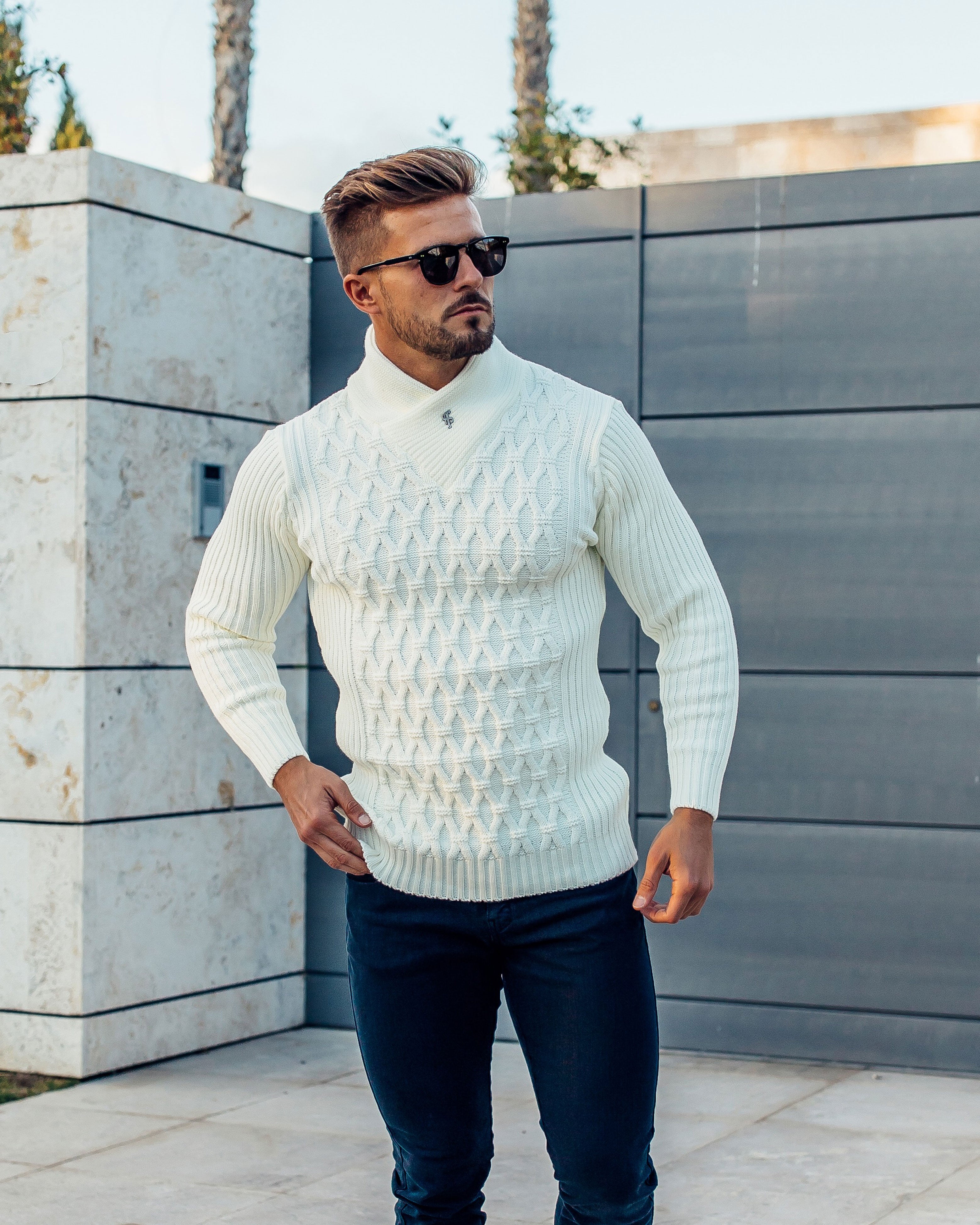 Chunky Cable Knit Cream Jumper - FSJ001