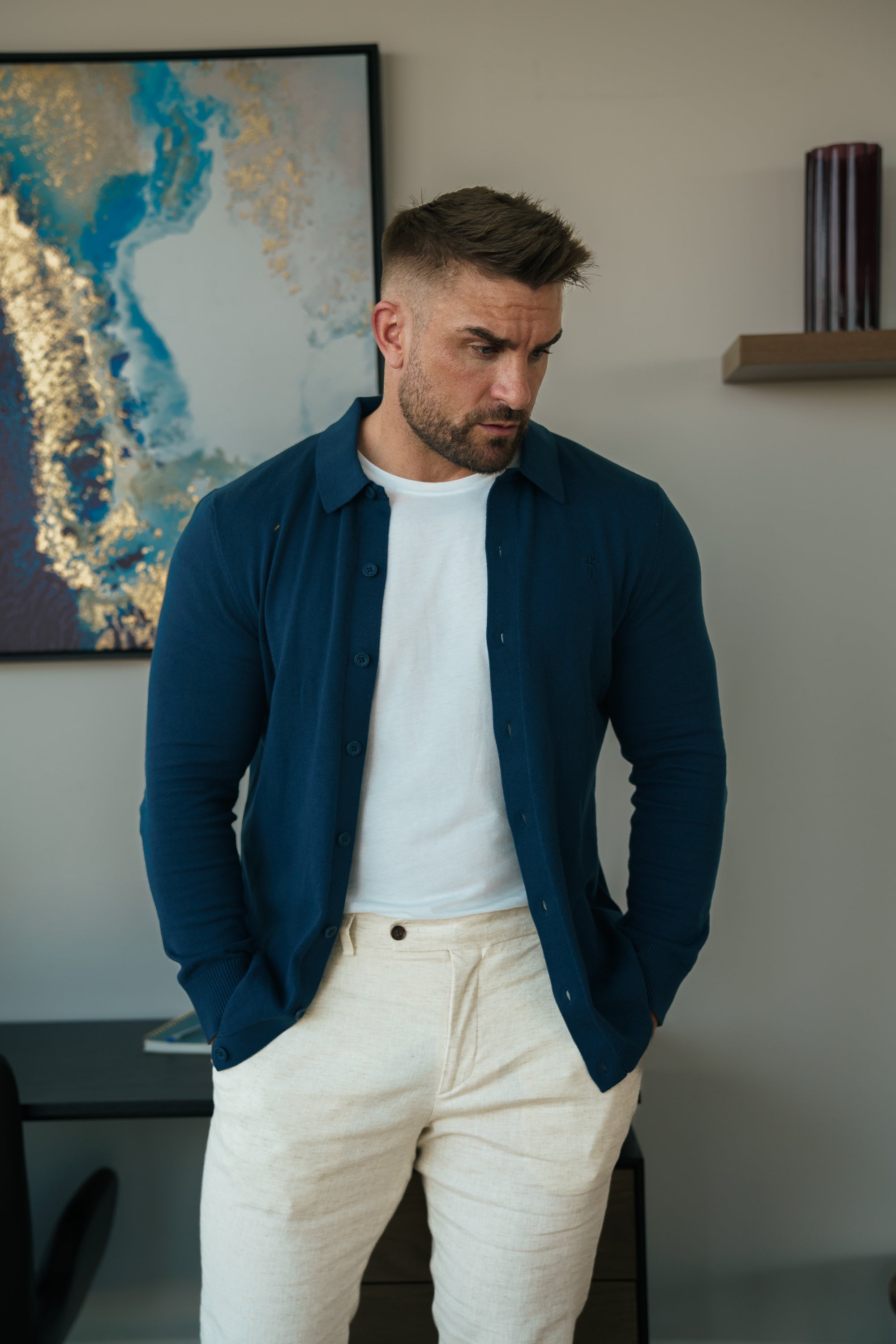 Classic Plain New Navy Knitted Button Through Polo Long Sleeve Sleeve - FSN212