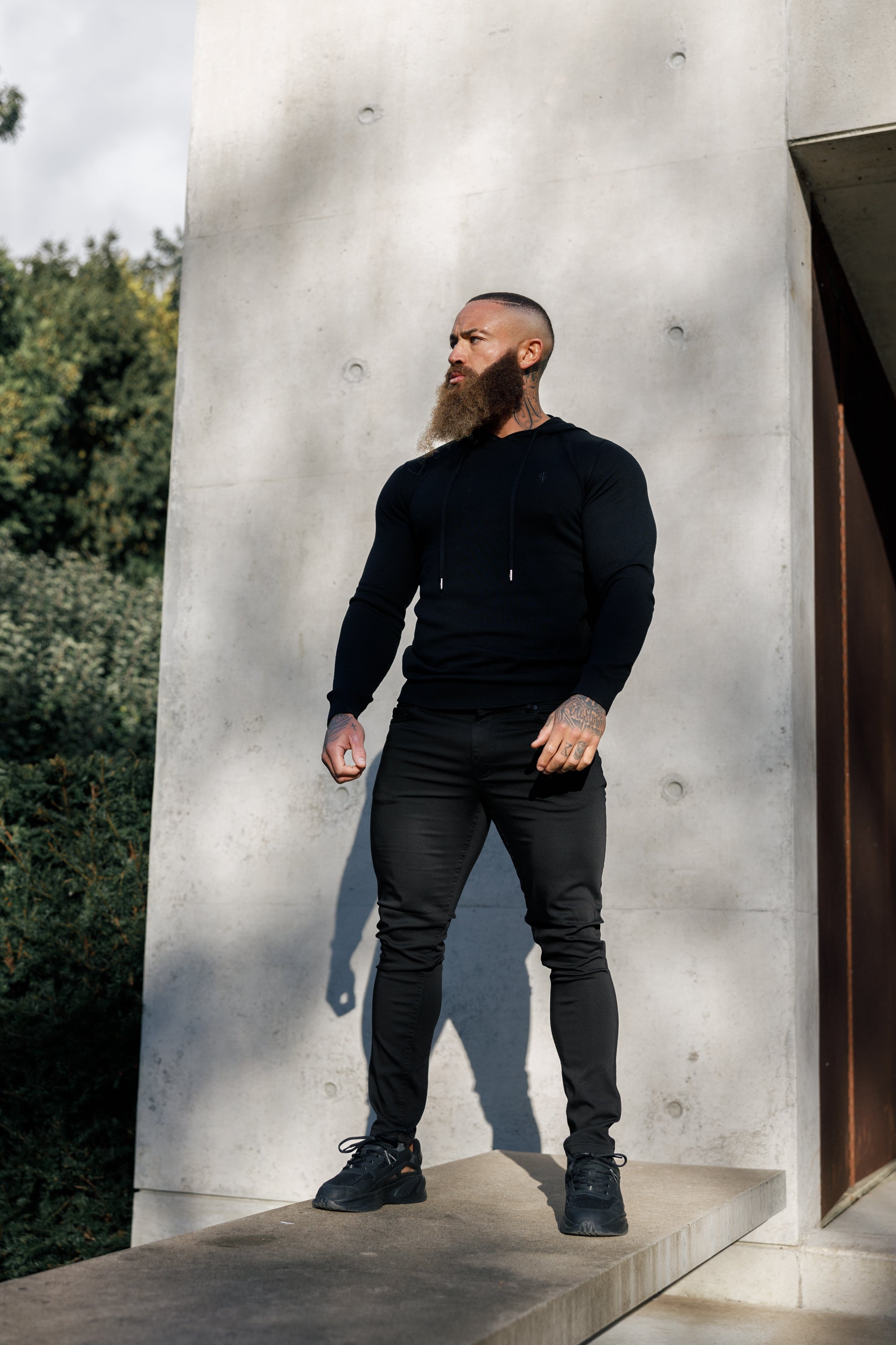 Black Knitted Overhead Hoodie - FSN115