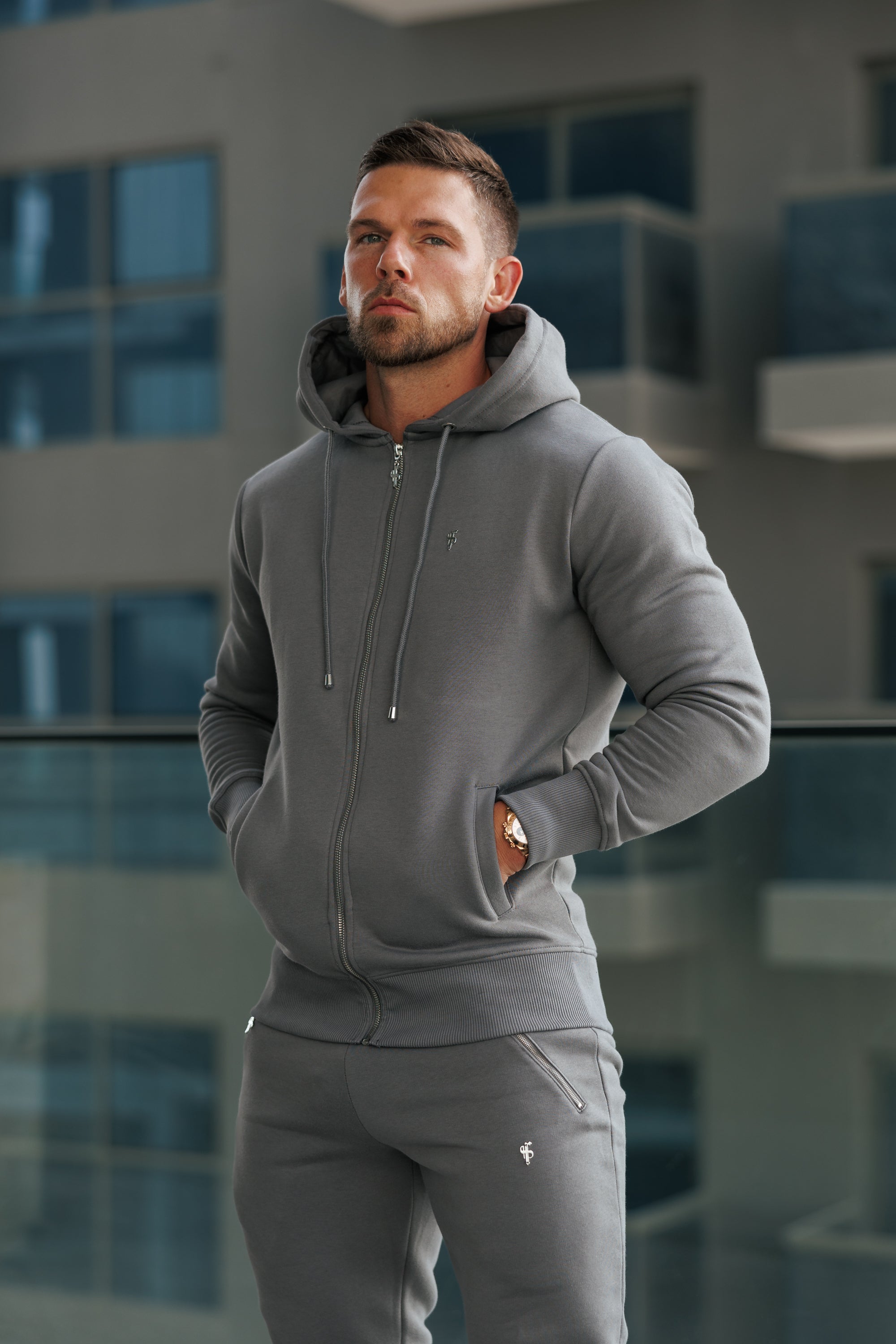 Charcoal / Silver Full Zip Hoodie with Pockets - FSH1251