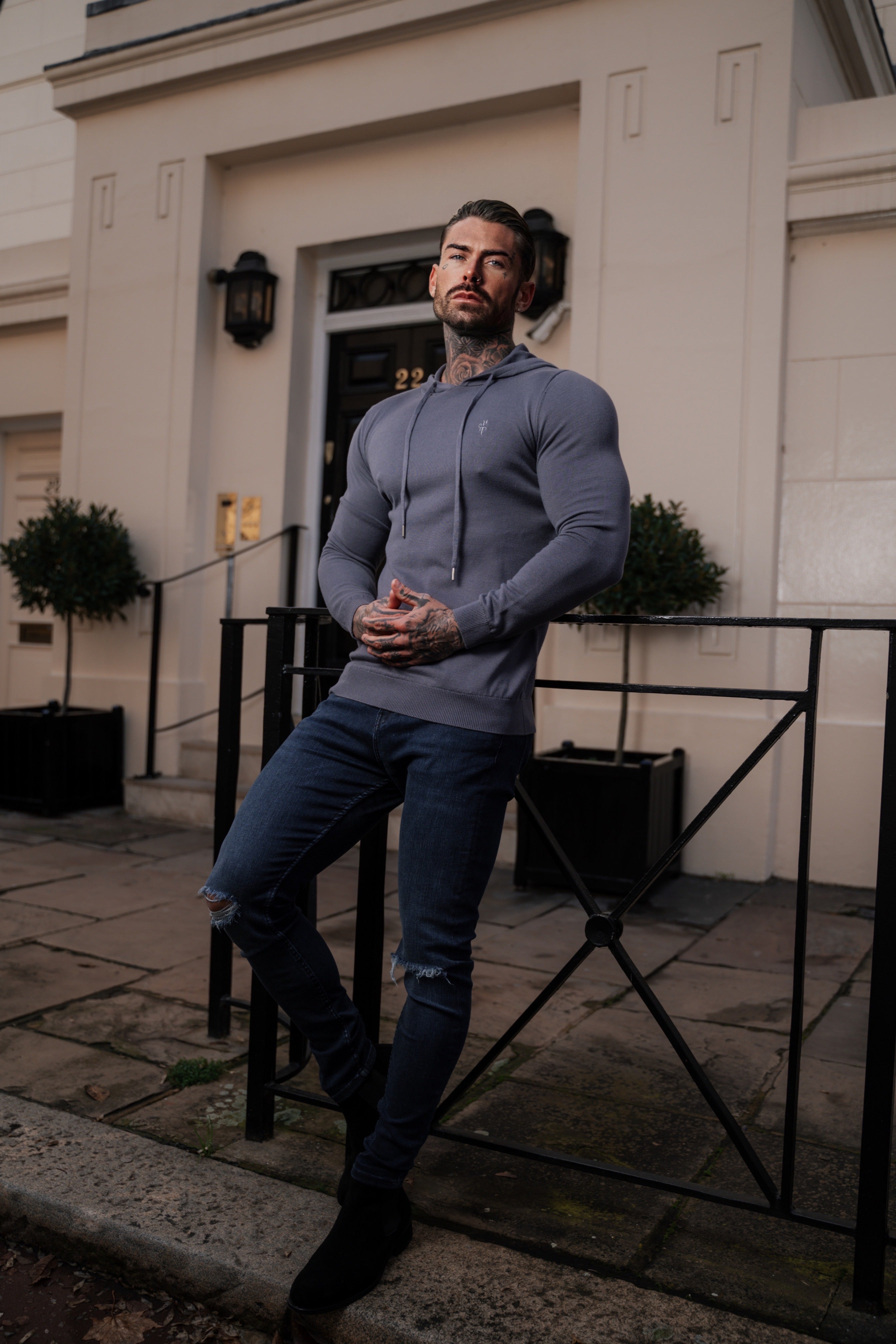 Gunmetal Knitted Overhead Hoodie - FSN114