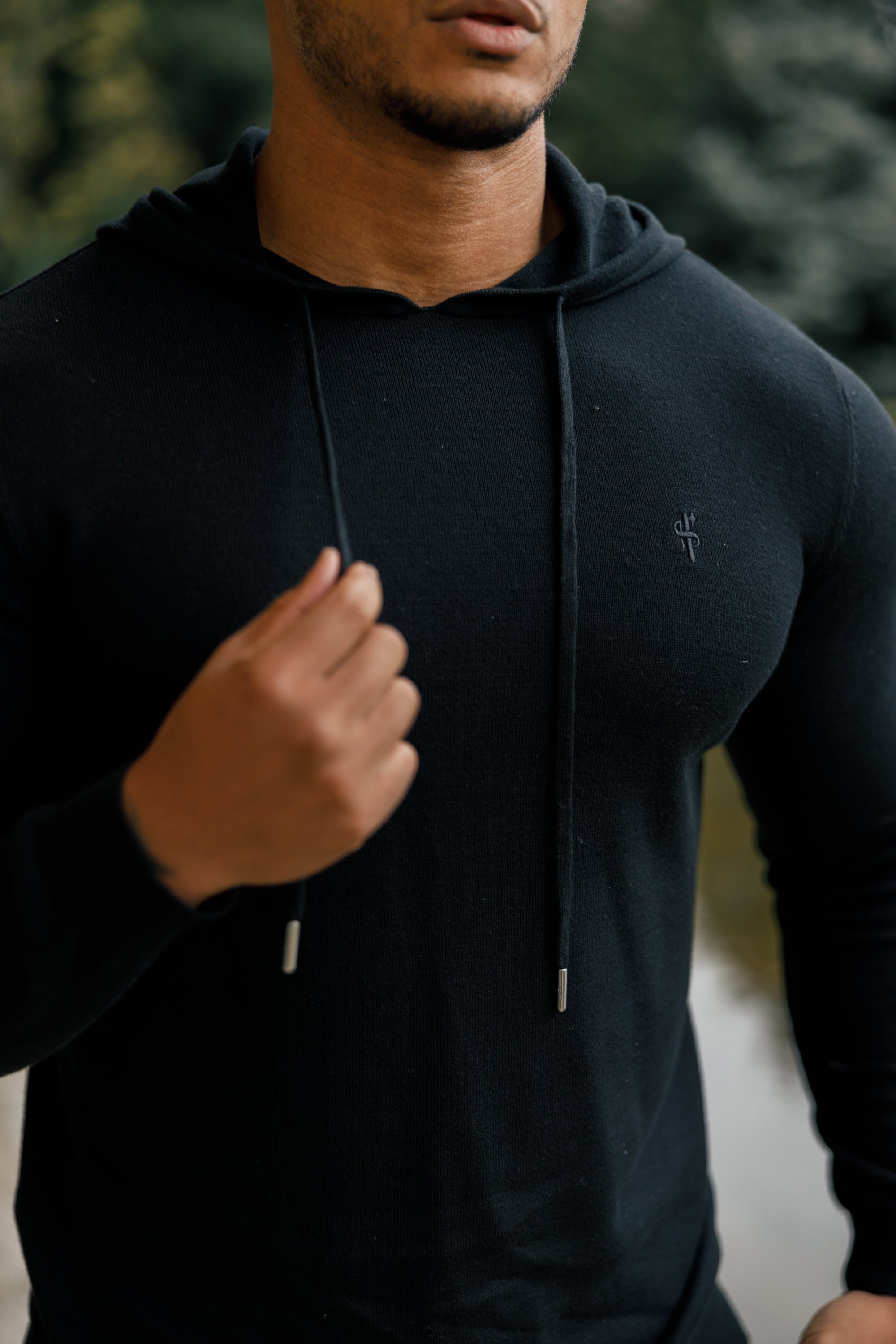 Black Knitted Overhead Hoodie - FSN115