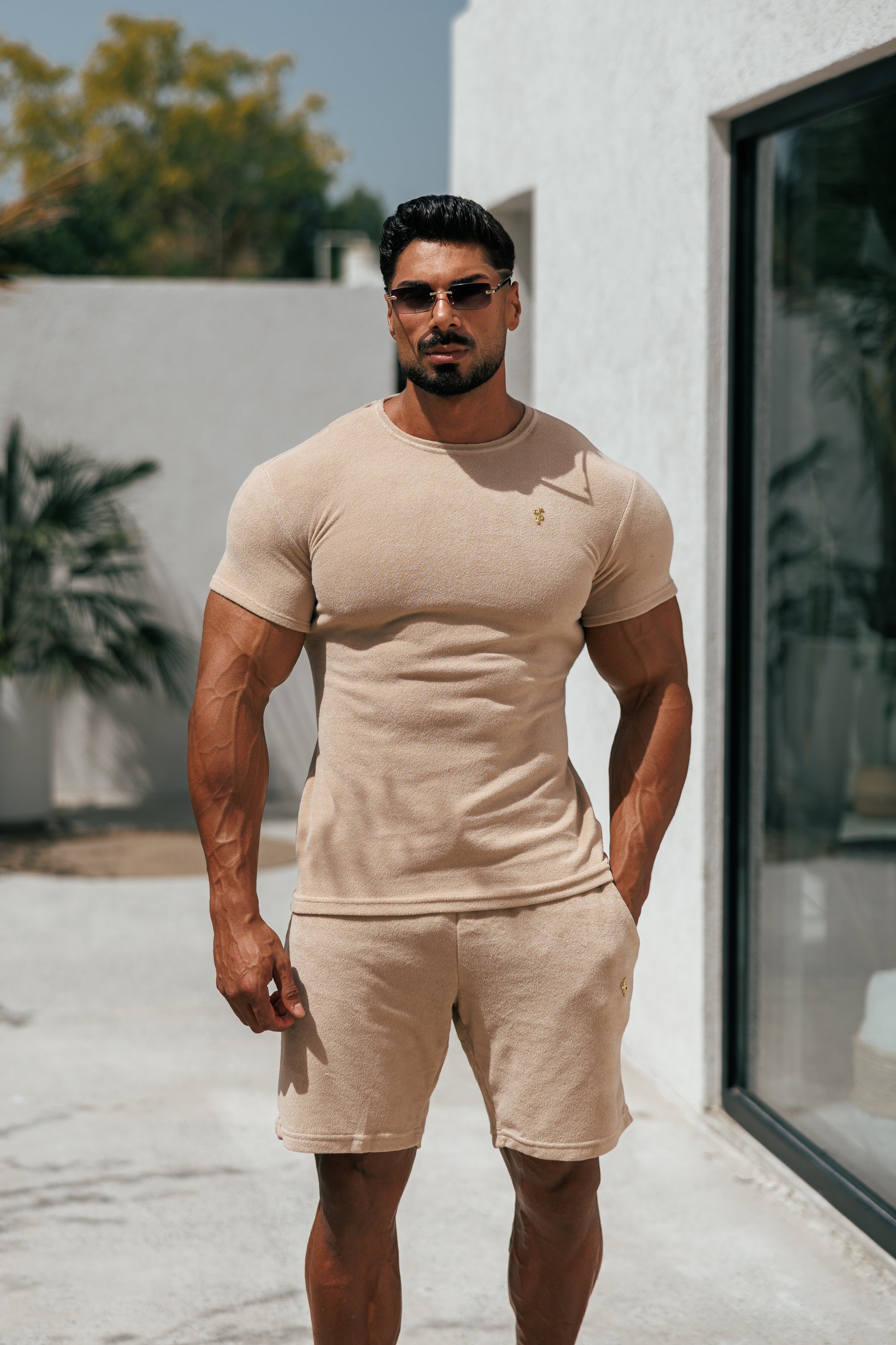 Beige Towelling Crew T Shirt - FSTC662