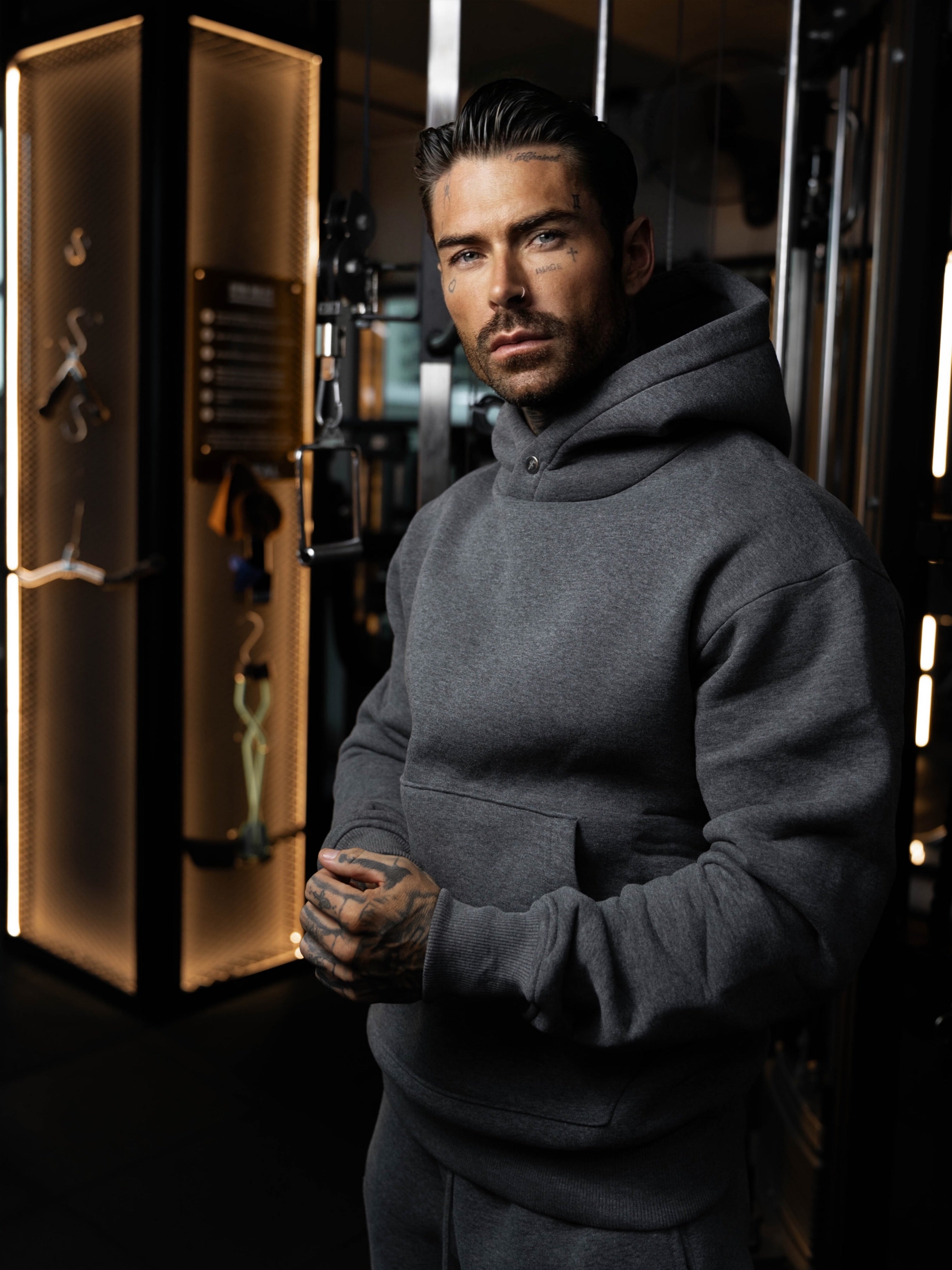 Charcoal Oversized Hoodie With Functional FS Stud - FSR007