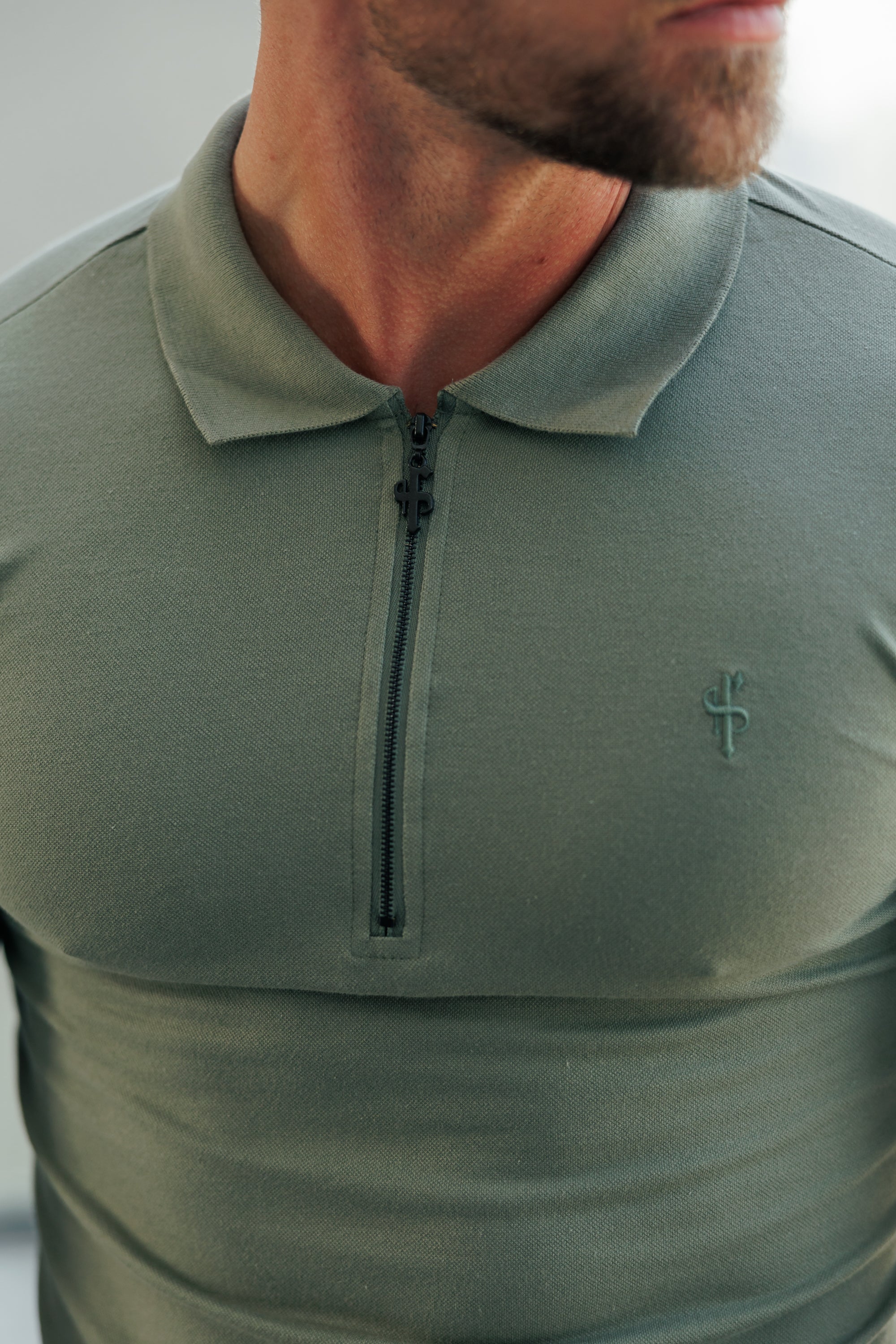 Classic Olive and Black Zipped Polo Shirt - FSH1230