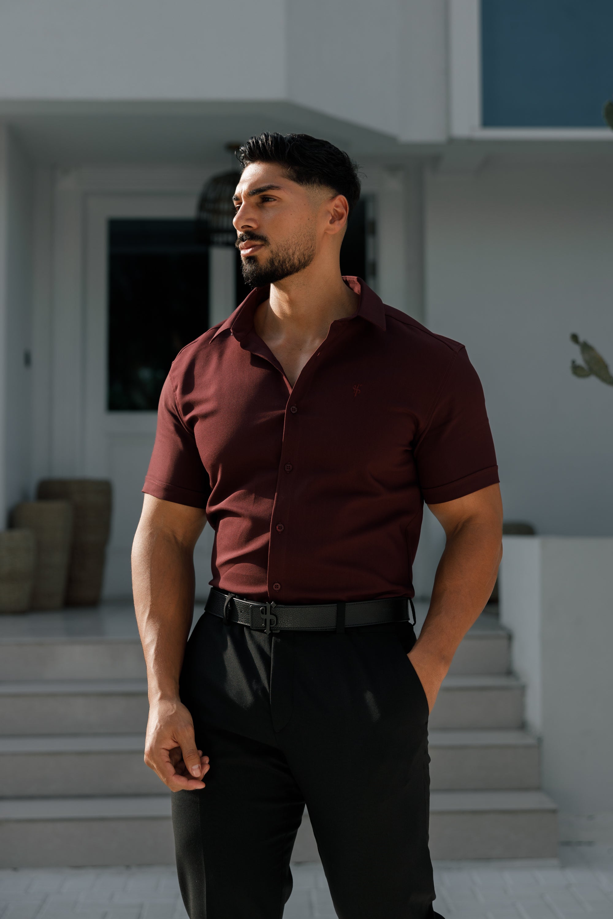 Super Slim Scuba Burgundy Short Sleeve Stretch - FS1028