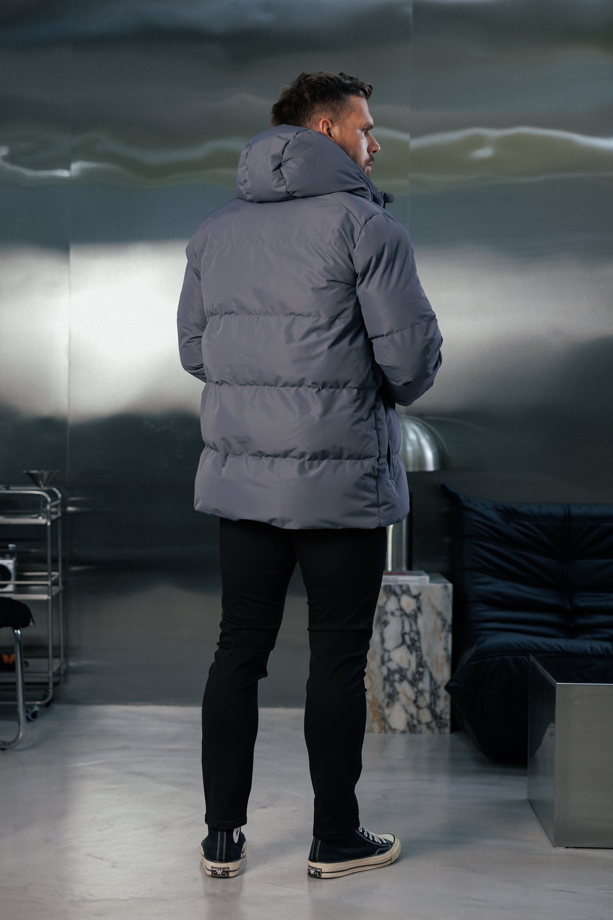 Gunmetal Padded Coat with Hood - FSN237 (PRE ORDER 24TH OCTOBER)