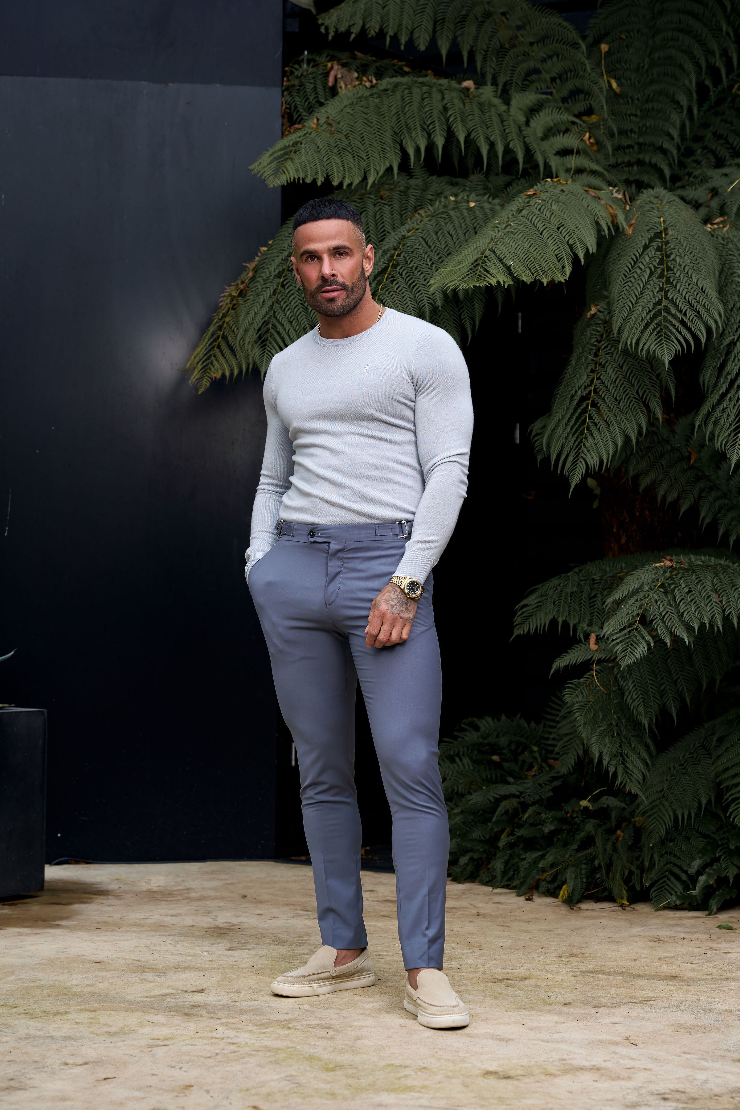 Slim Formal Grey Stretch Trousers with Side Adjusters - FST024