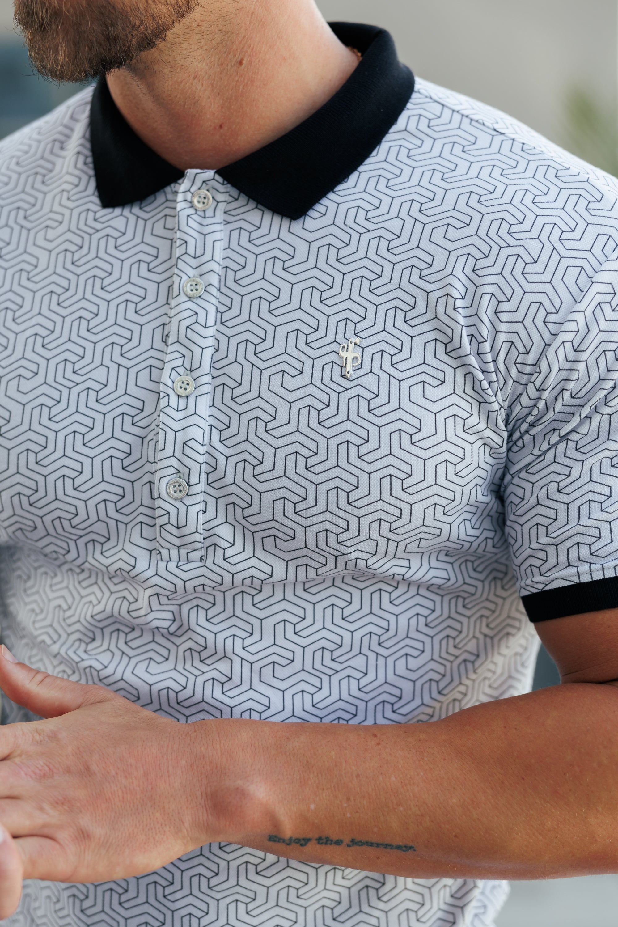 Grey / Black Geo Printed Polo Shirt - FSH1236