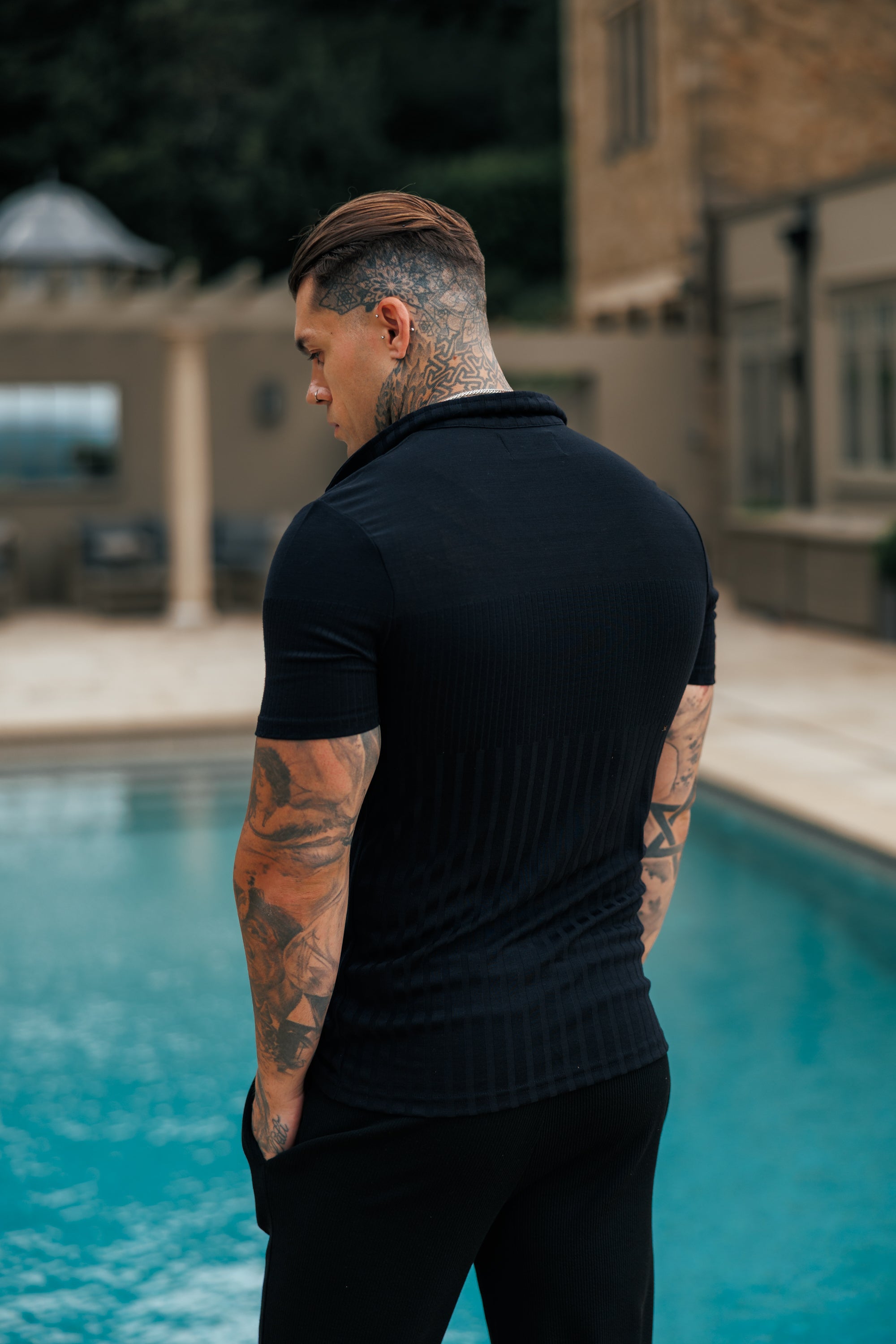 Jersey Revere Vertical Stripe Black Shirt Short Sleeve - FSR024