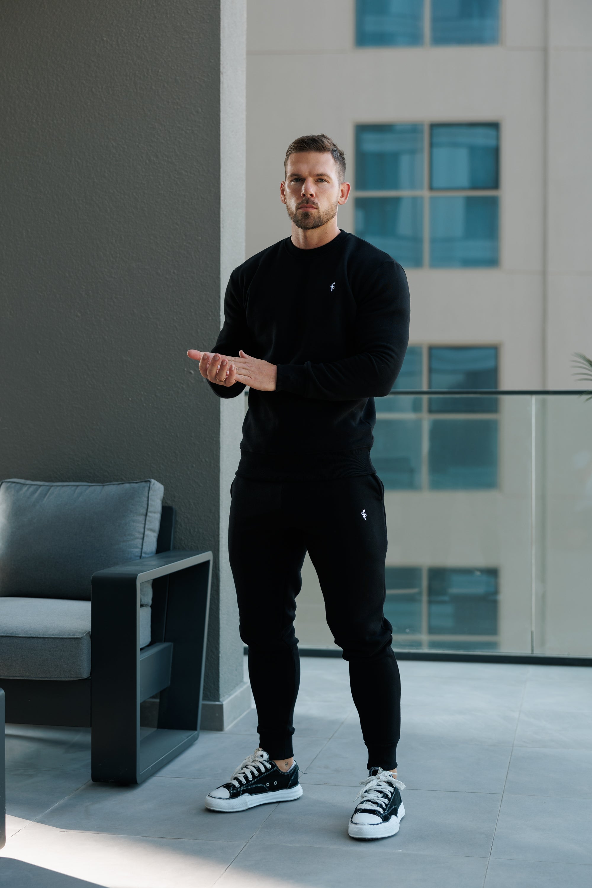 Plain Black Crew Jumper With FS Branding - FSH1183