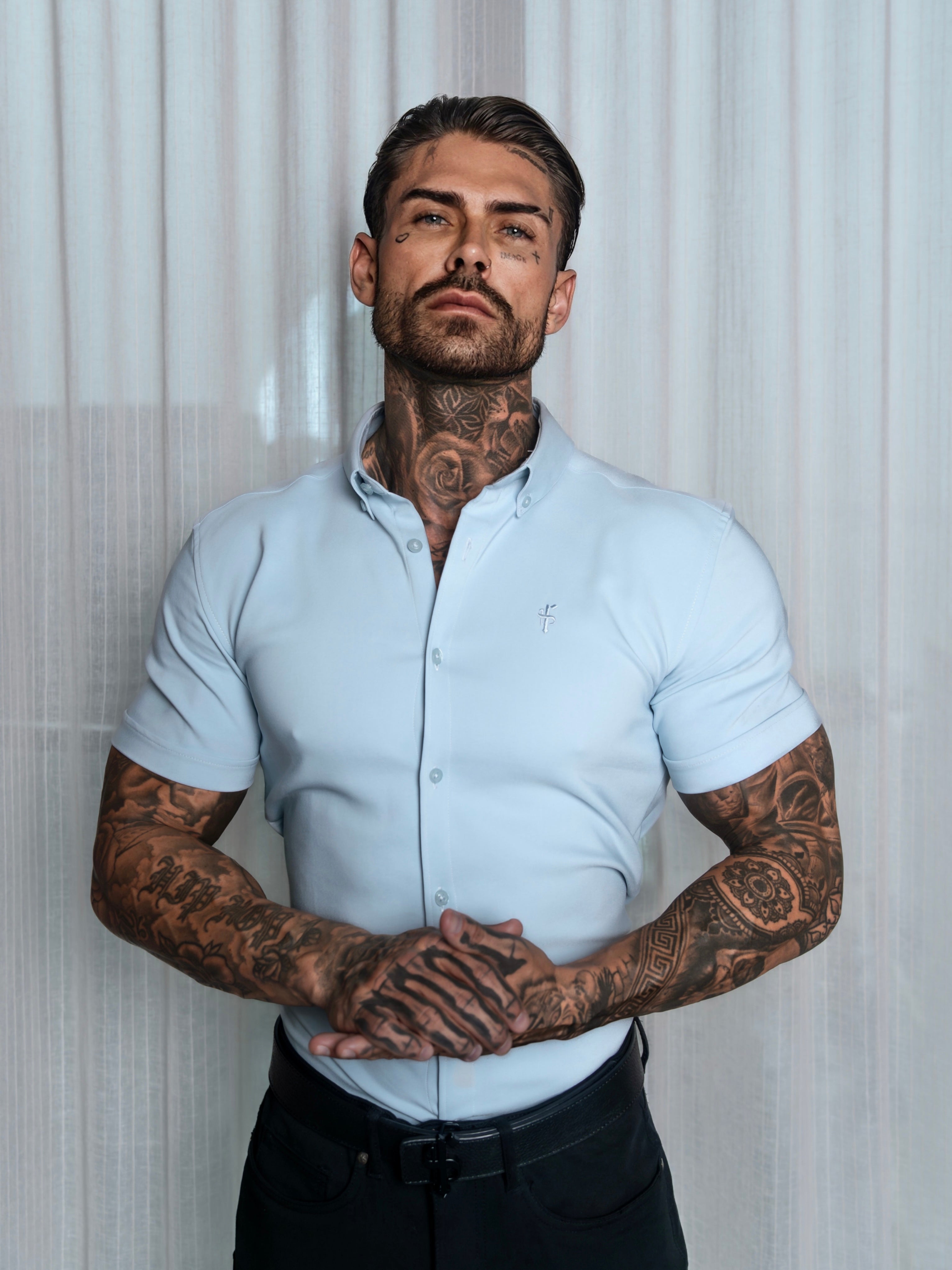 Super Slim SS Powder Blue Scuba with Button Down Collar - FS1121