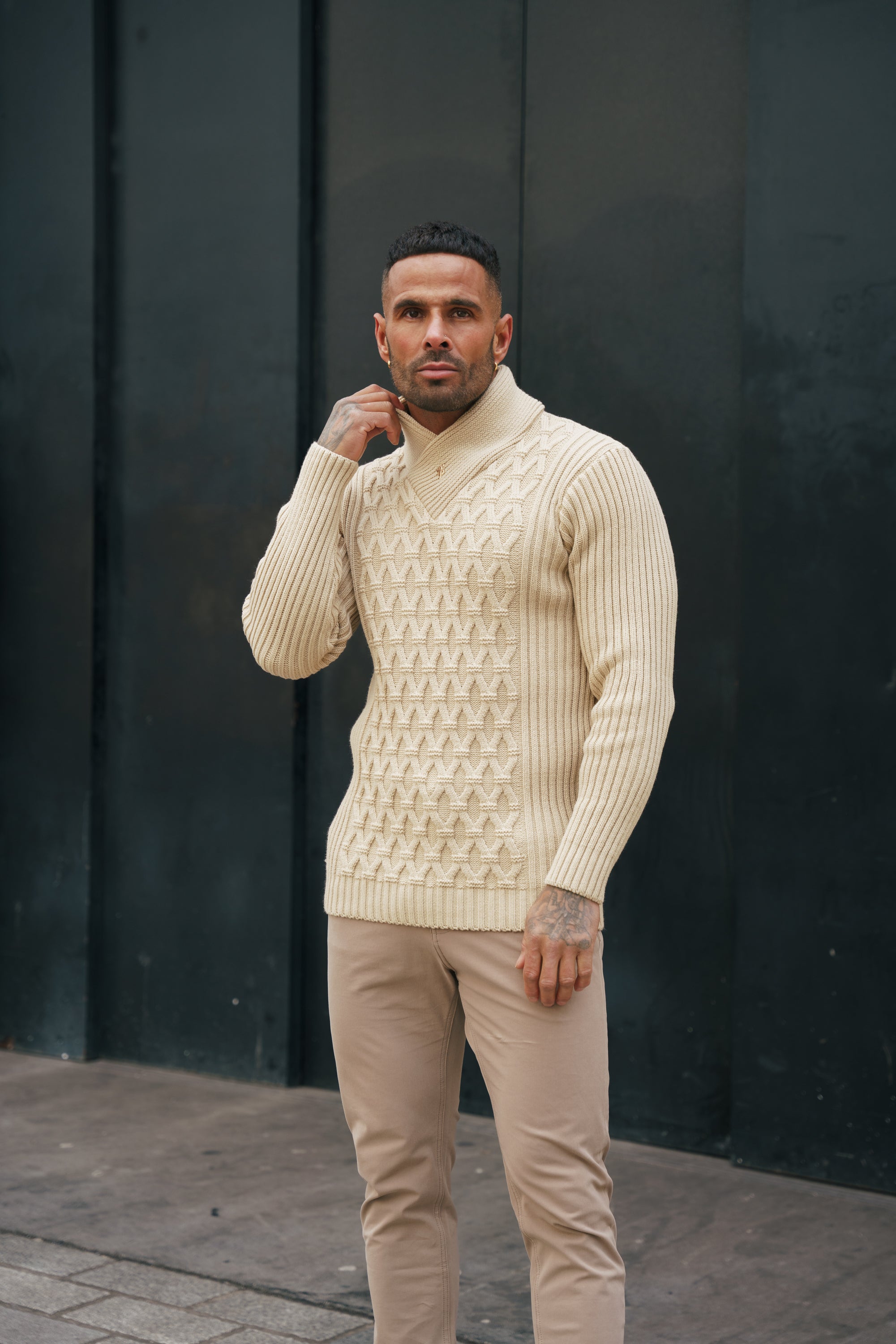 Chunky Cable Knit Beige Jumper - FSJ062