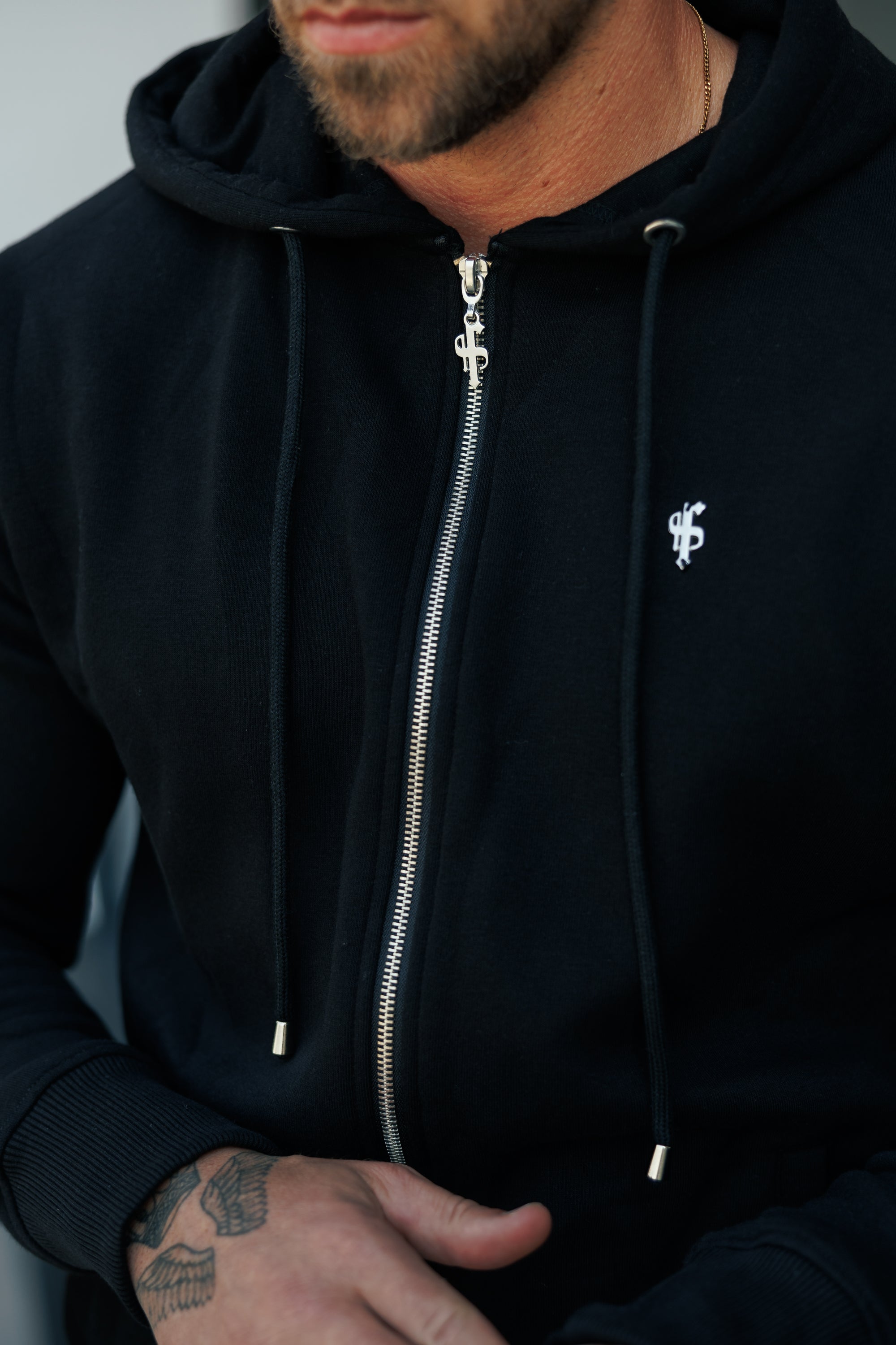 Black / Silver Full Zip Hoodie with Pockets - FSH1247