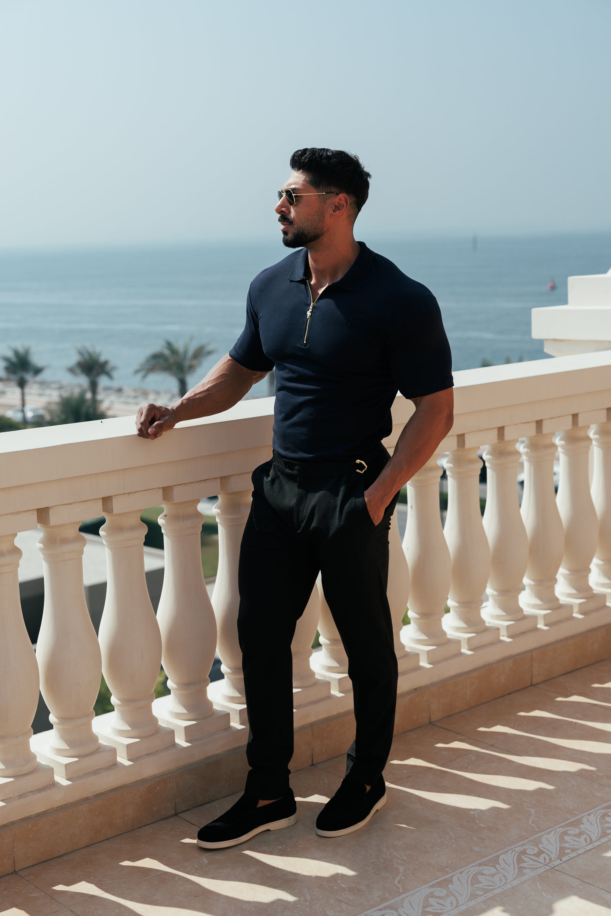 Classic Navy and Gold Zipped Polo Shirt - FSH809