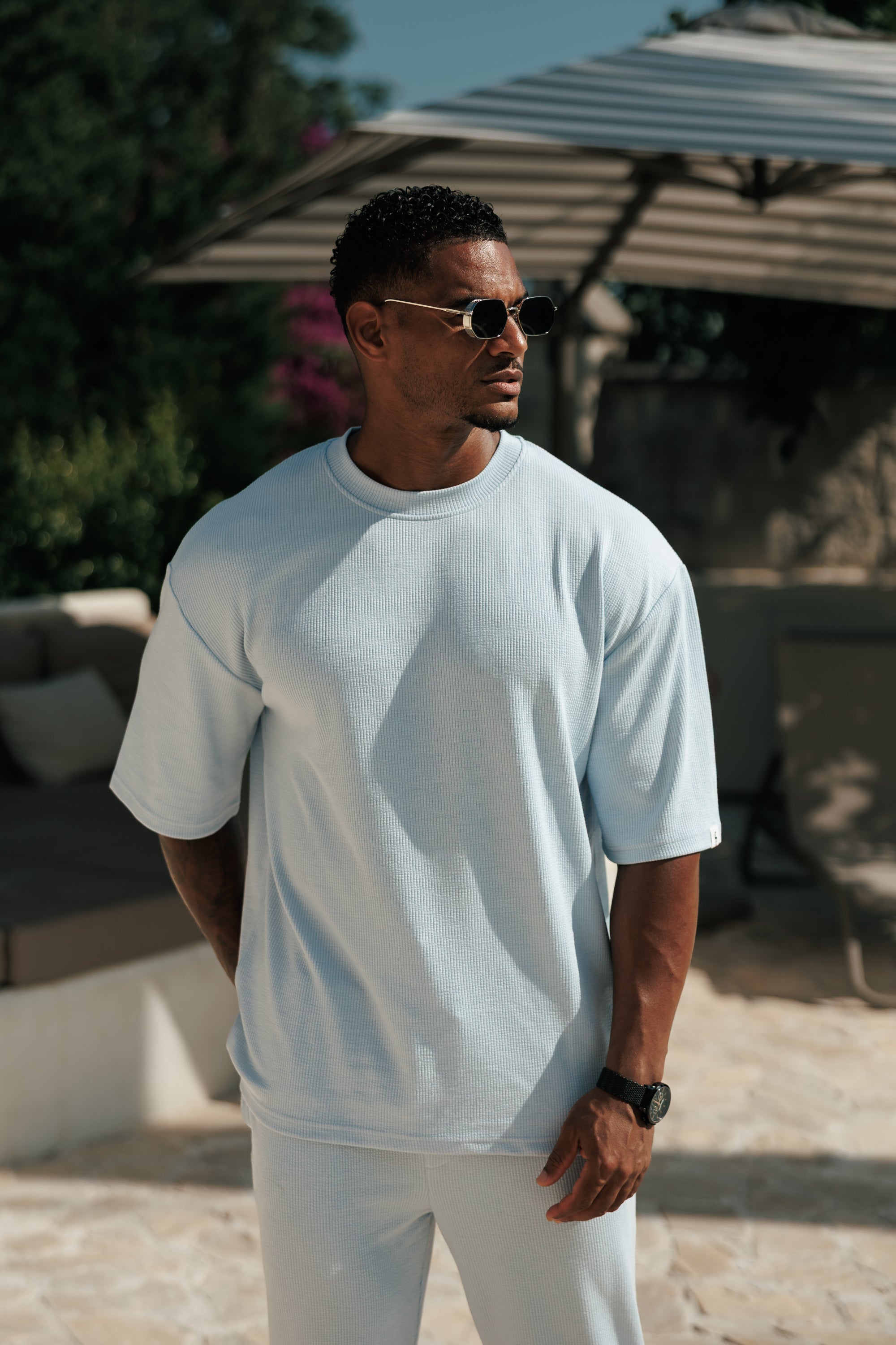 Jersey Cord Light Blue Oversized T-Shirt - FSR106