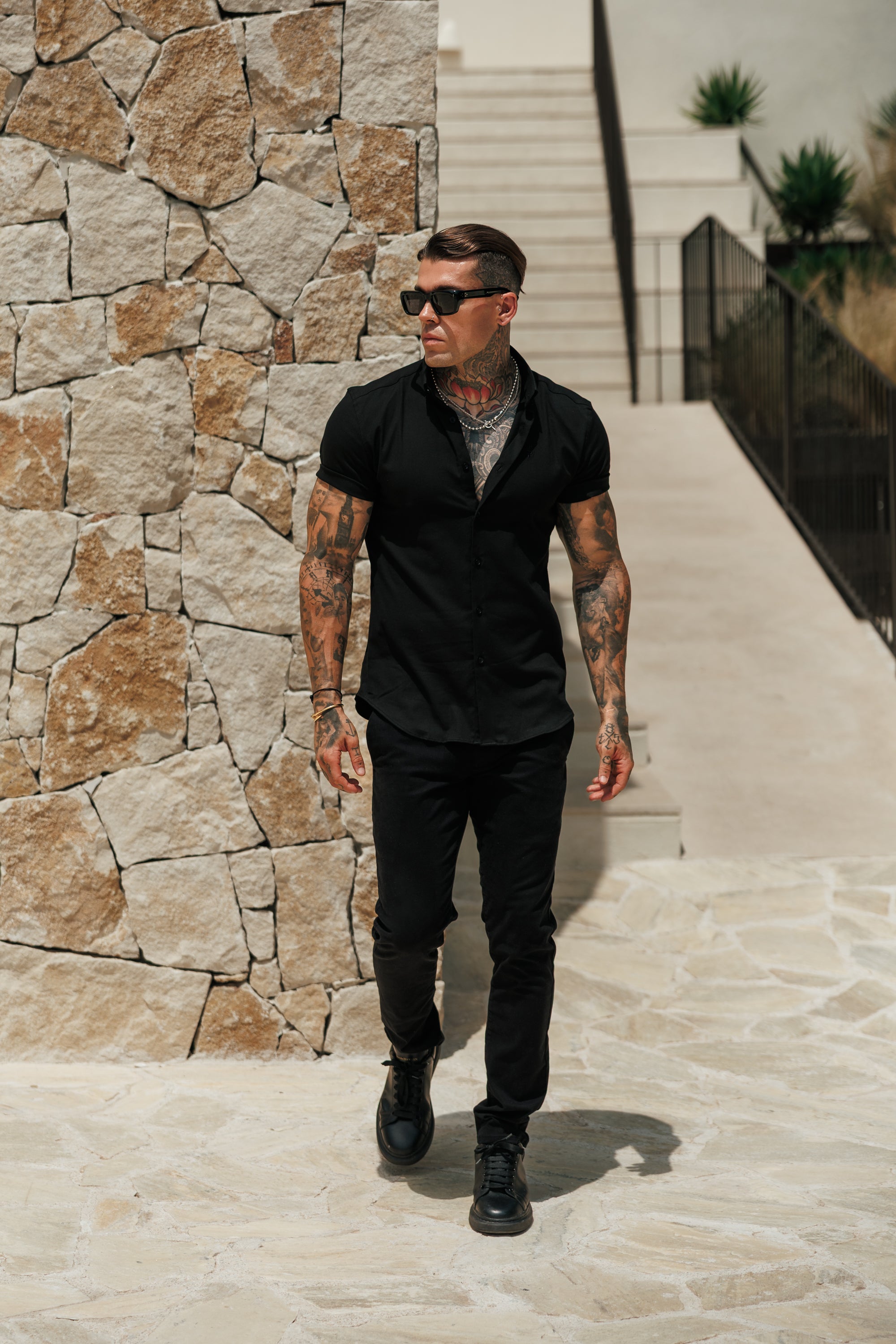 Classic Stretch Oxford Short Sleeve Black - FS1013