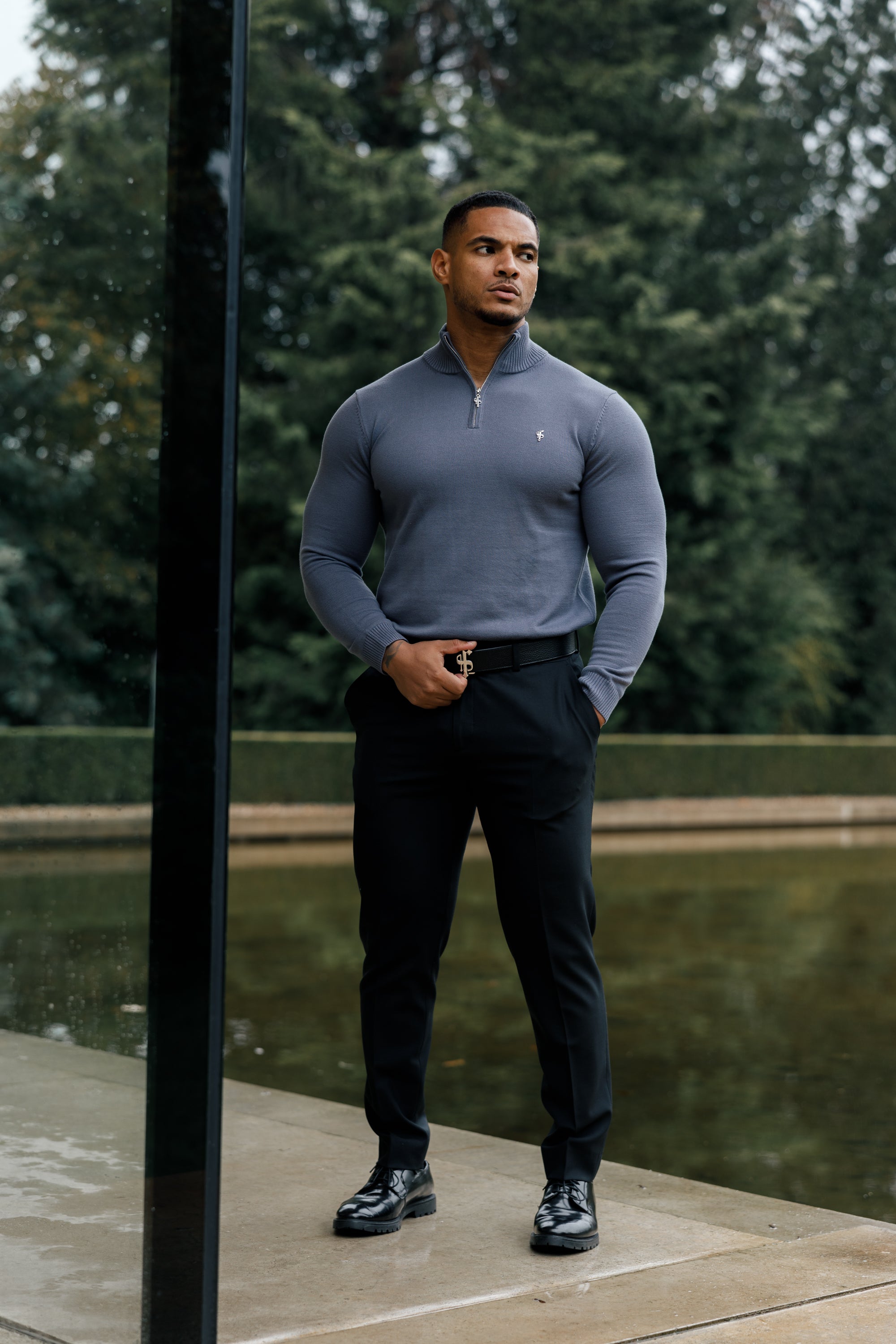 Gunmetal Funnel Neck 1/2 Zip Knitted Jumper - FSN120
