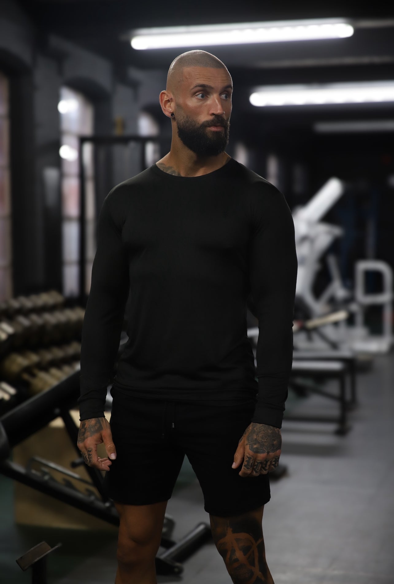 Long Sleeve Black Tonal Gym Crew Top - FSH884
