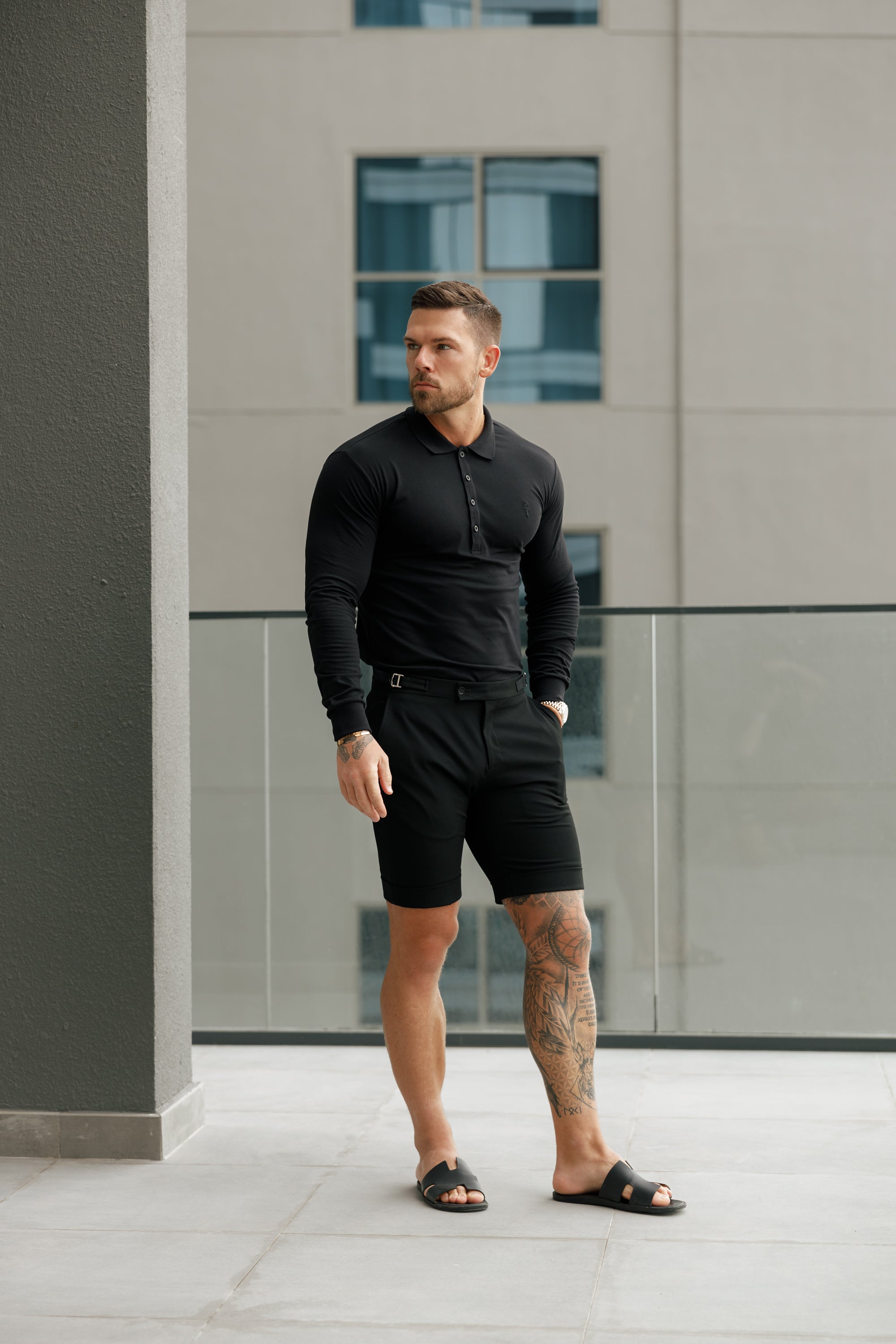 Tailored Black Shorts With Silver Buckle Adjusters - FSTS003