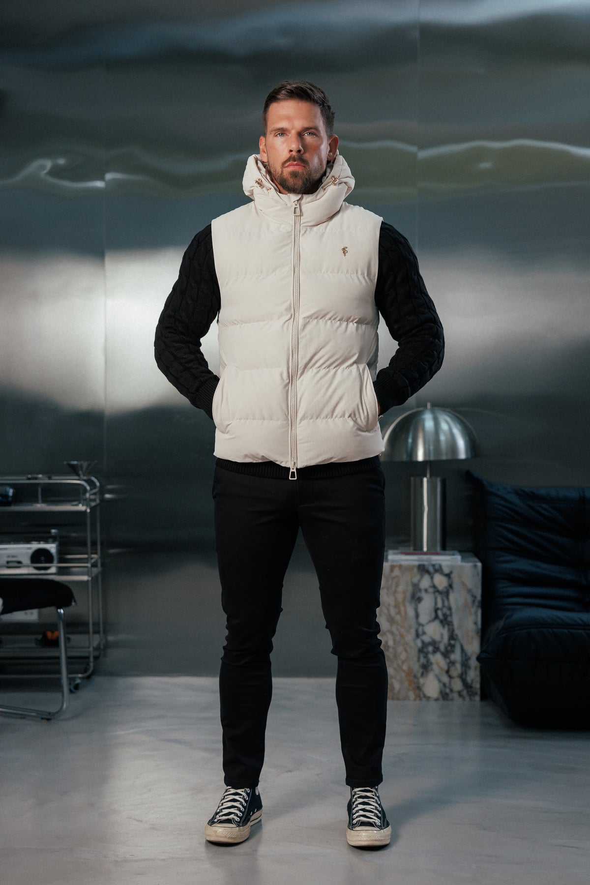 Light Beige Padded Hooded Gilet - FSN243 (PRE ORDER 24TH OCTOBER)