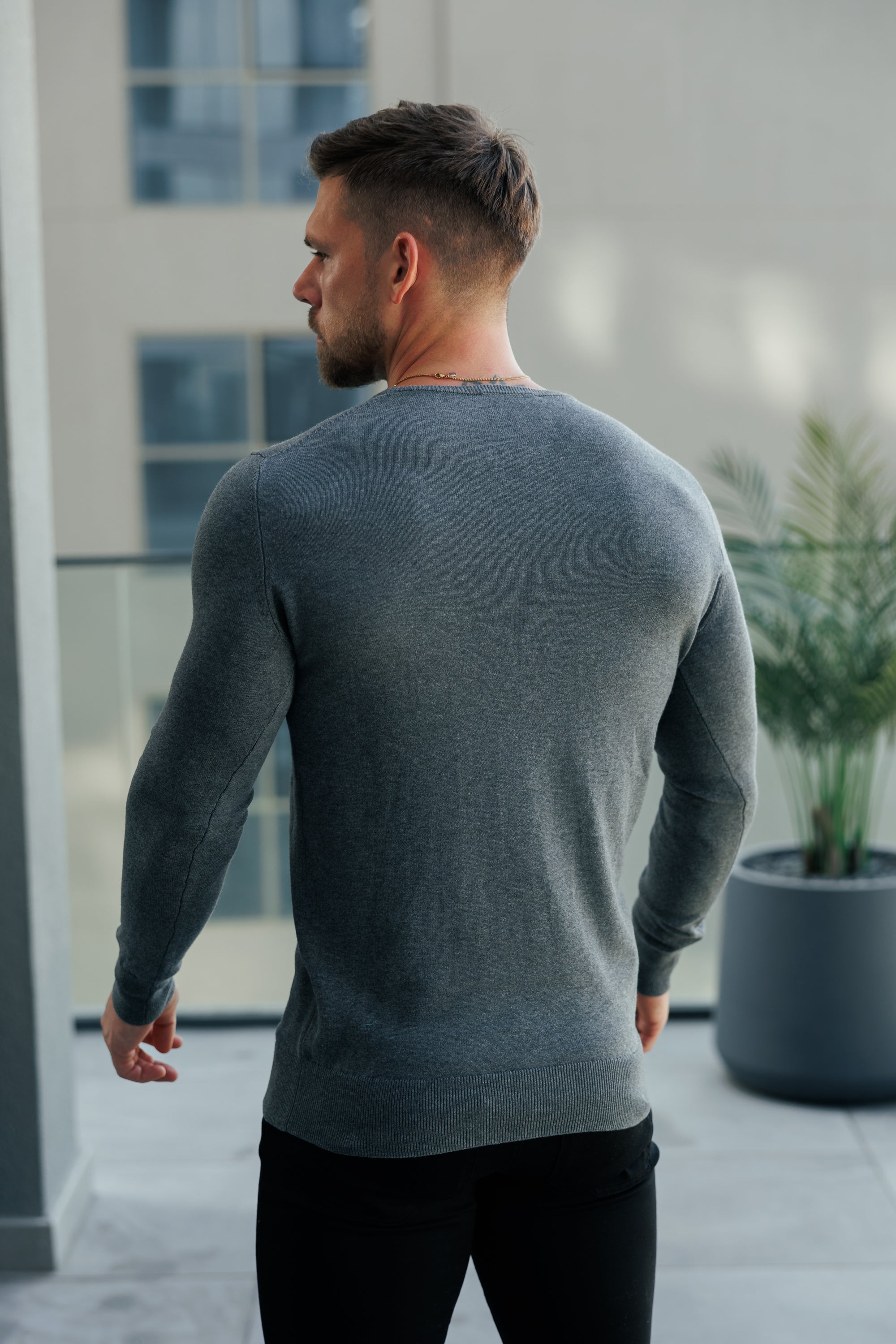 Charcoal Crew Neck Knitted Jumper With FS Branding - FSN198