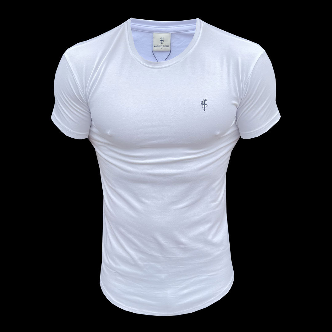 Classic White / Black Curved Hem Crew T Shirt - FSH924