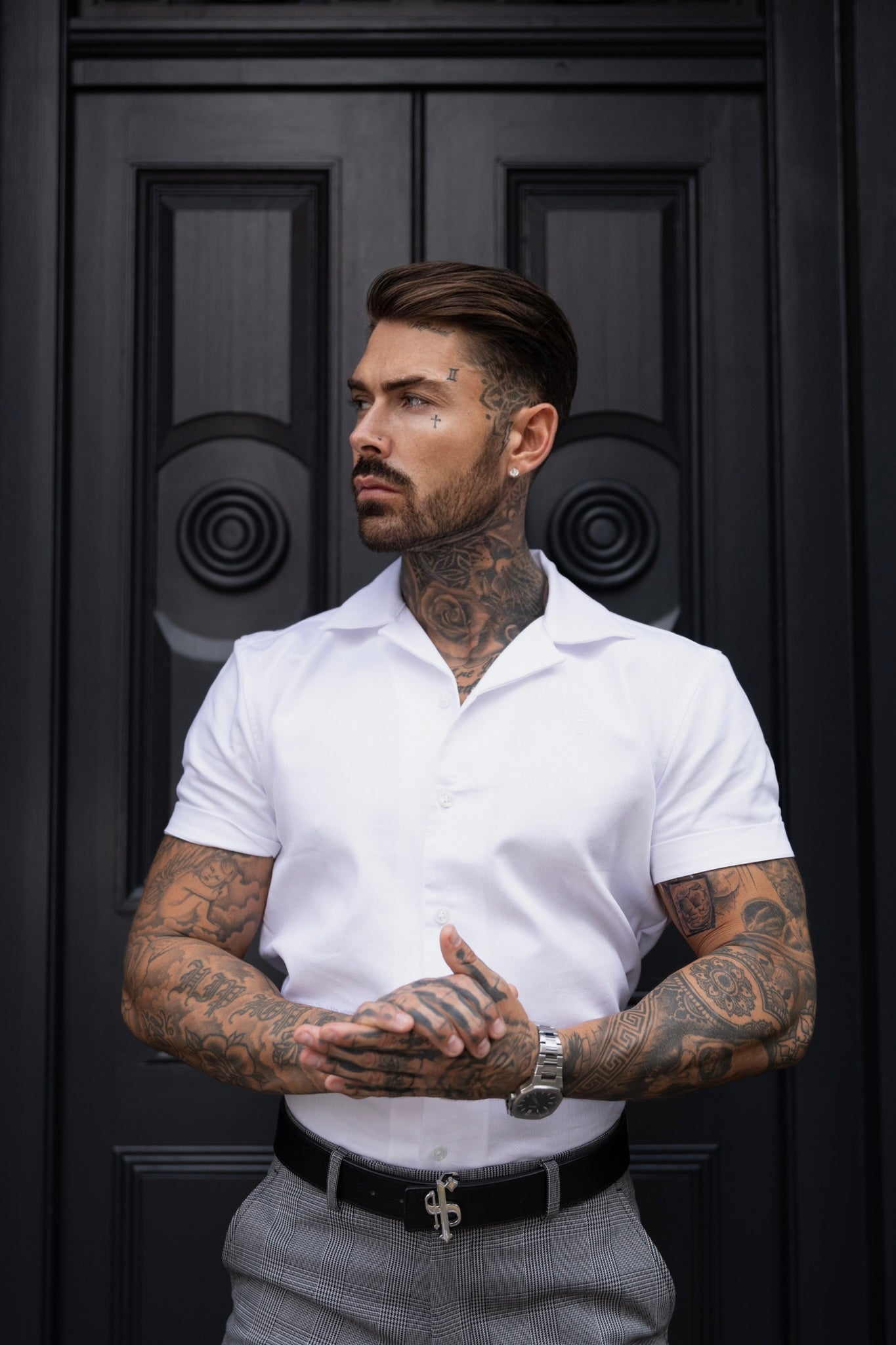 Hawaiian Boxy Stretch White Linen Short Sleeve with Revere Collar Short Sleeve - FS1095