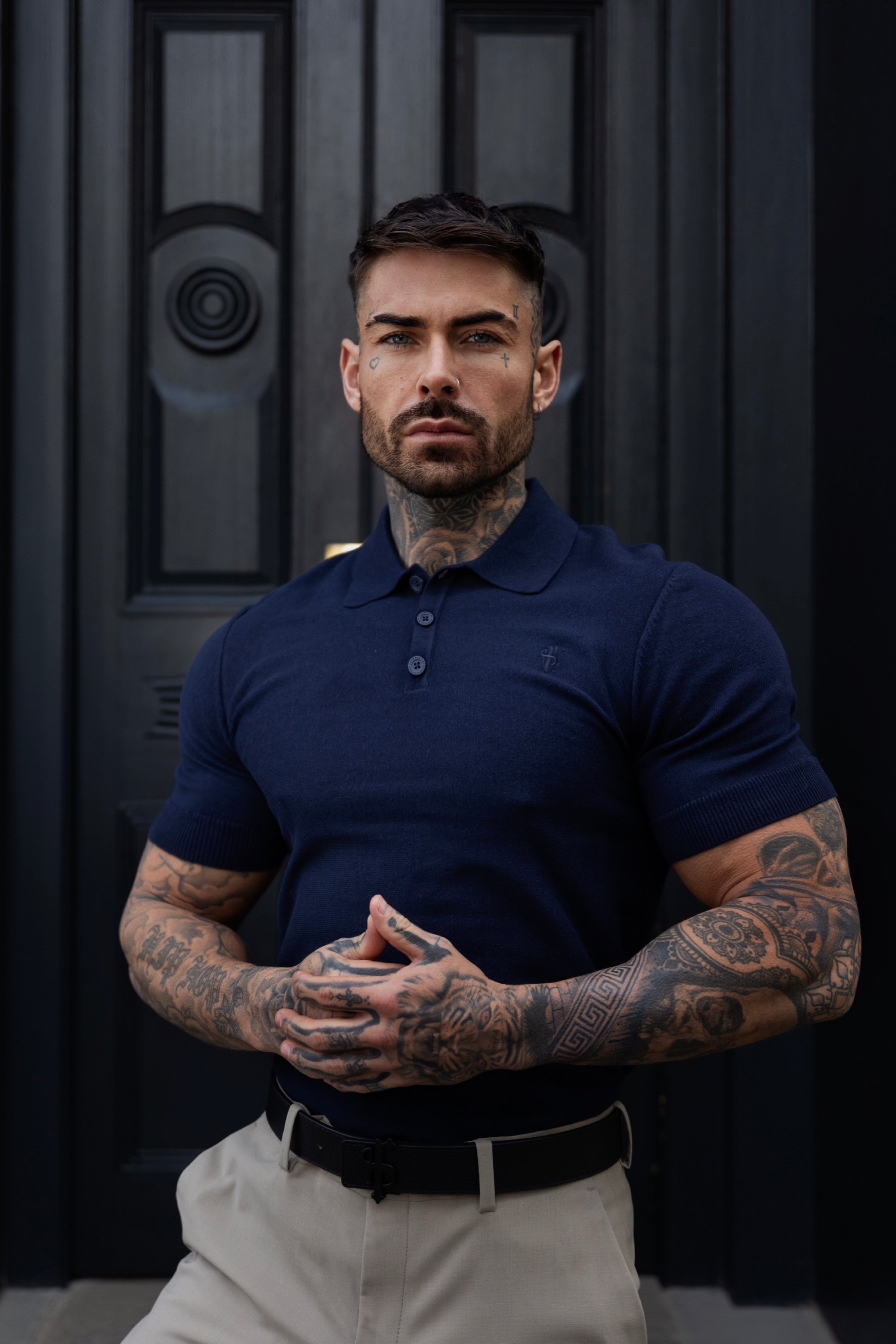 Classic Plain Navy Knitted Polo Short Sleeve - FSN109