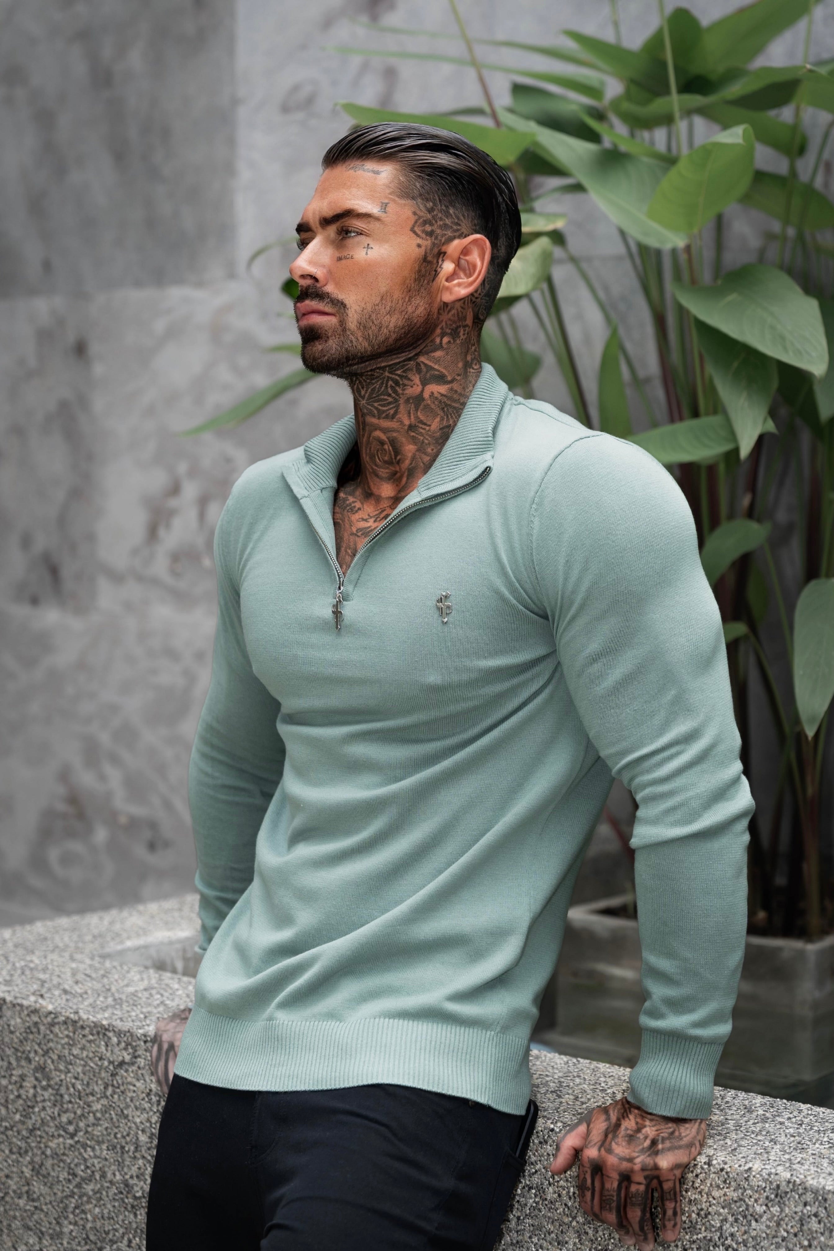 Teal Funnel Neck Knitted Jumper With FS Branding - FSN189