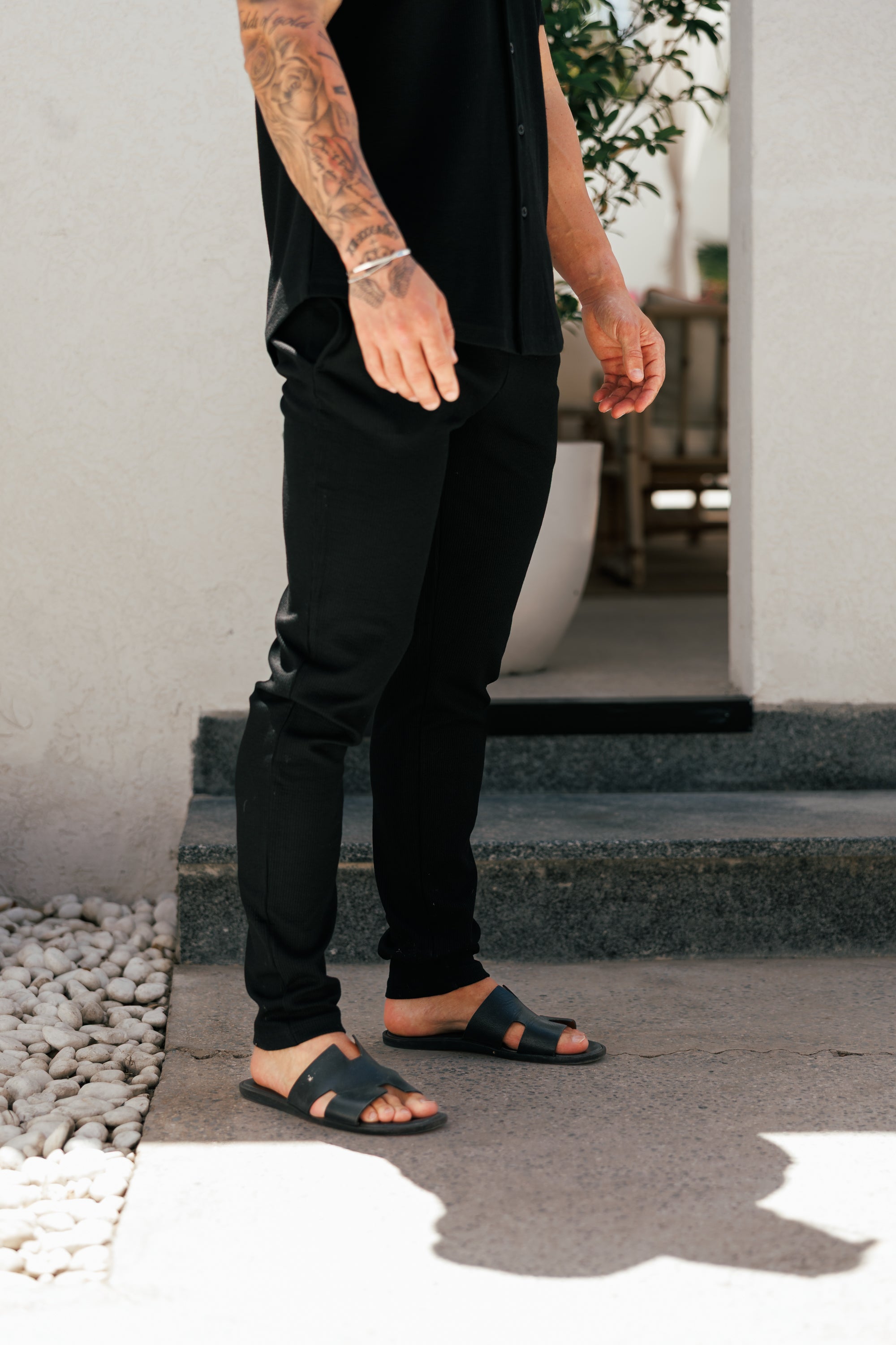 Jersey Cord Slim Black Trousers - FSR016