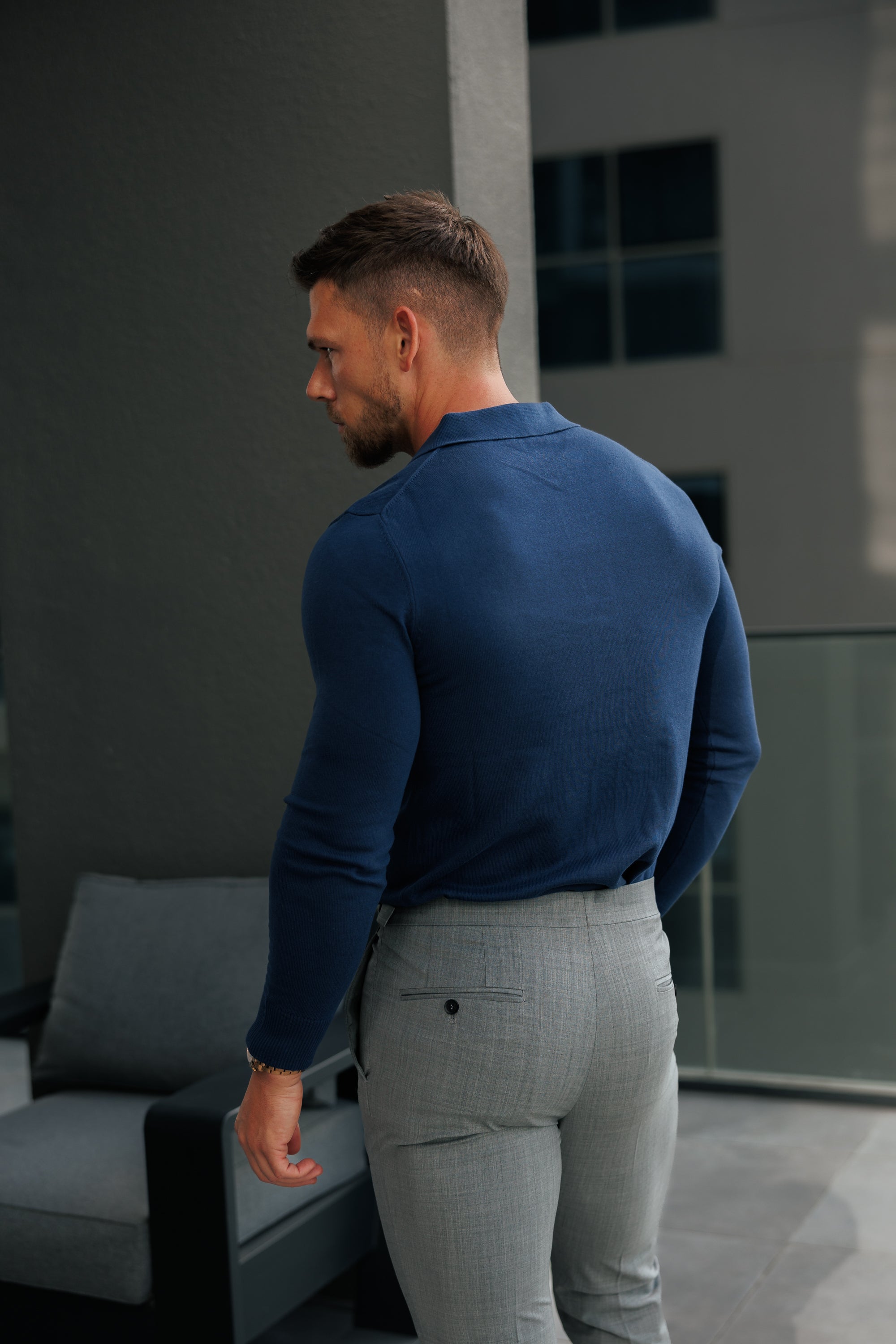 Classic Plain New Navy Knitted Button Through Polo Long Sleeve Sleeve - FSN212