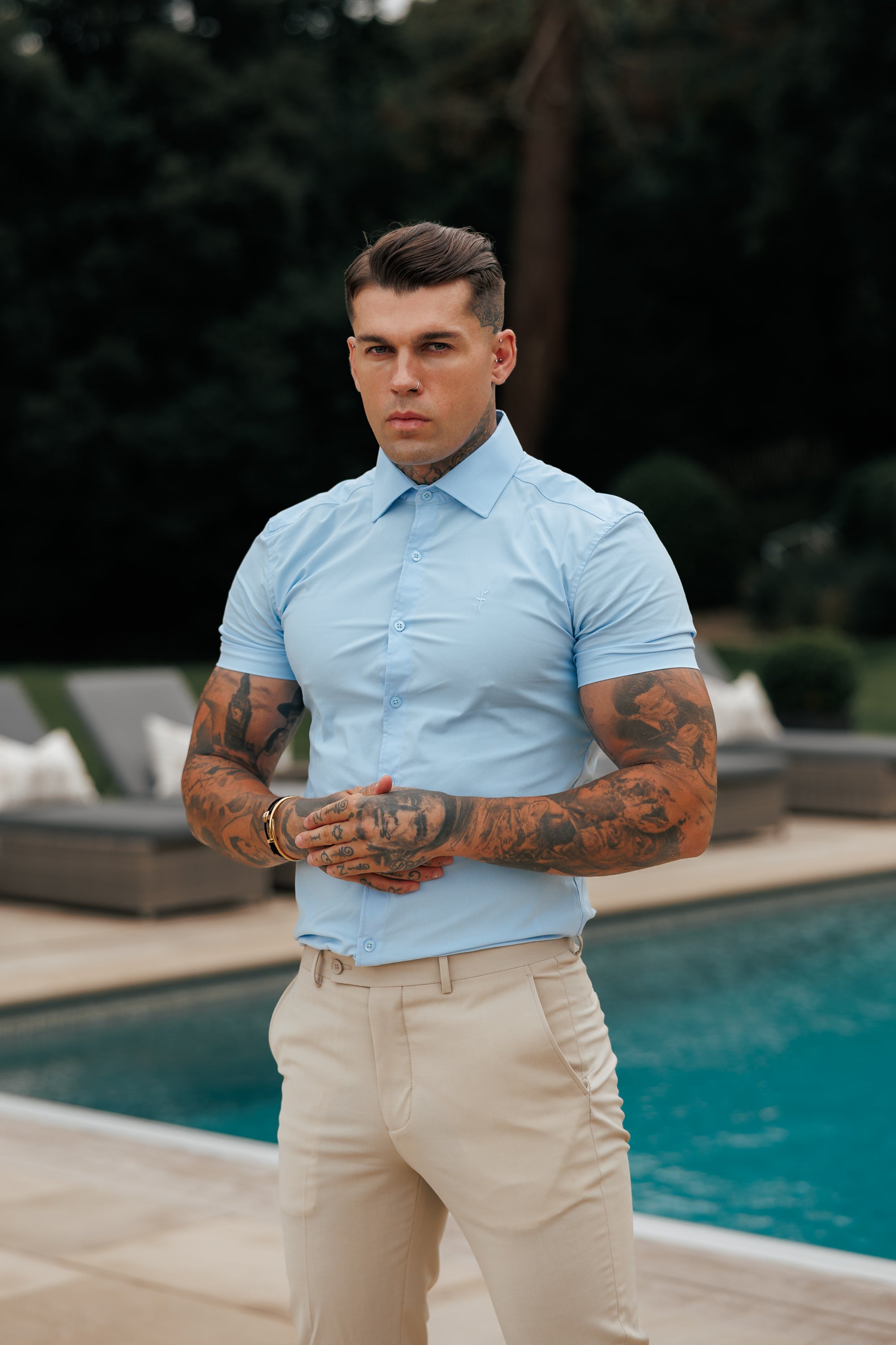Muscle Fit Advanced Stretch Powder Blue Short Sleeve with Cutaway Collar - FS1162