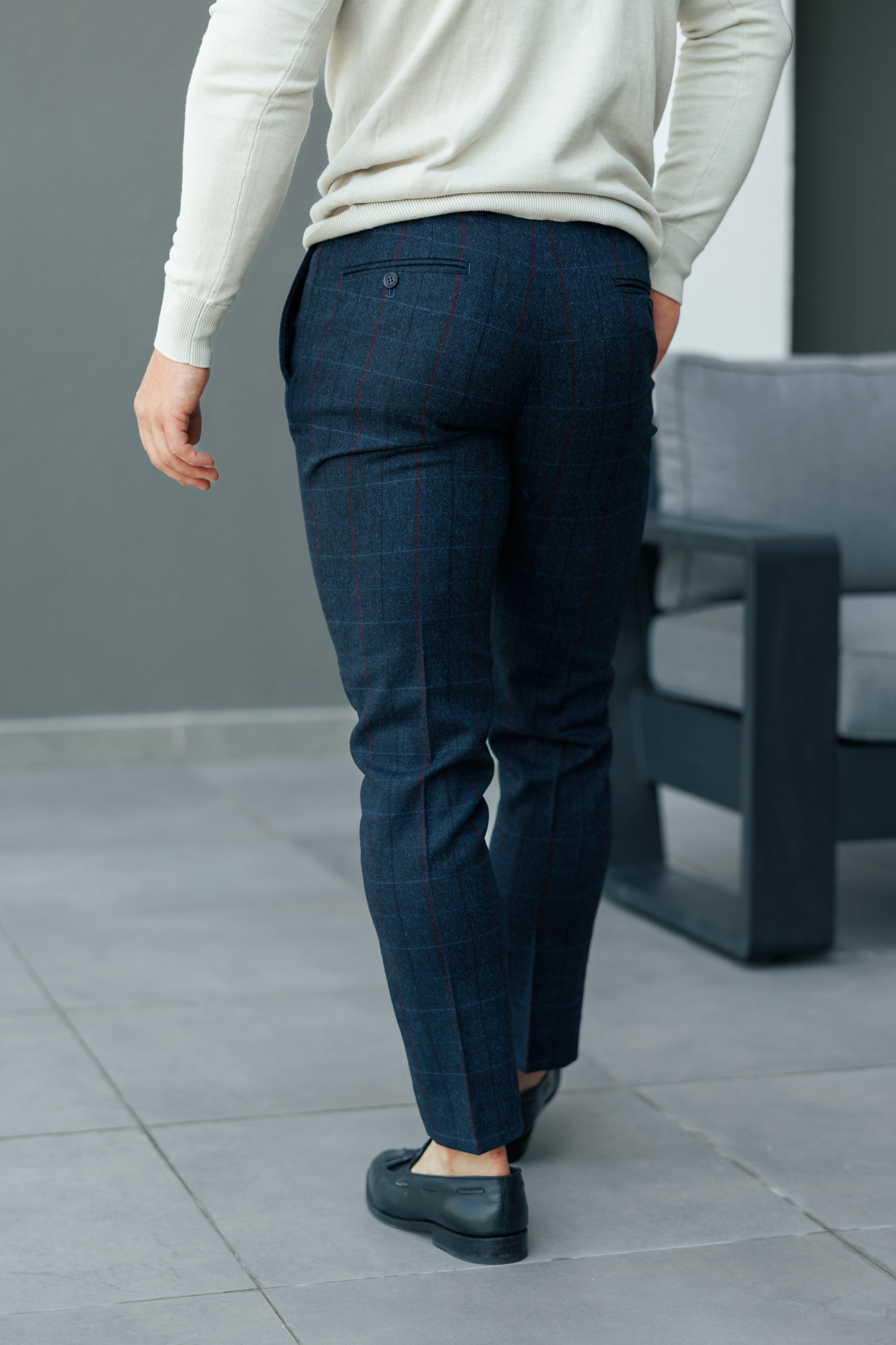 Relaxed Formal Navy / Burgundy Check Trouser - FSTR016