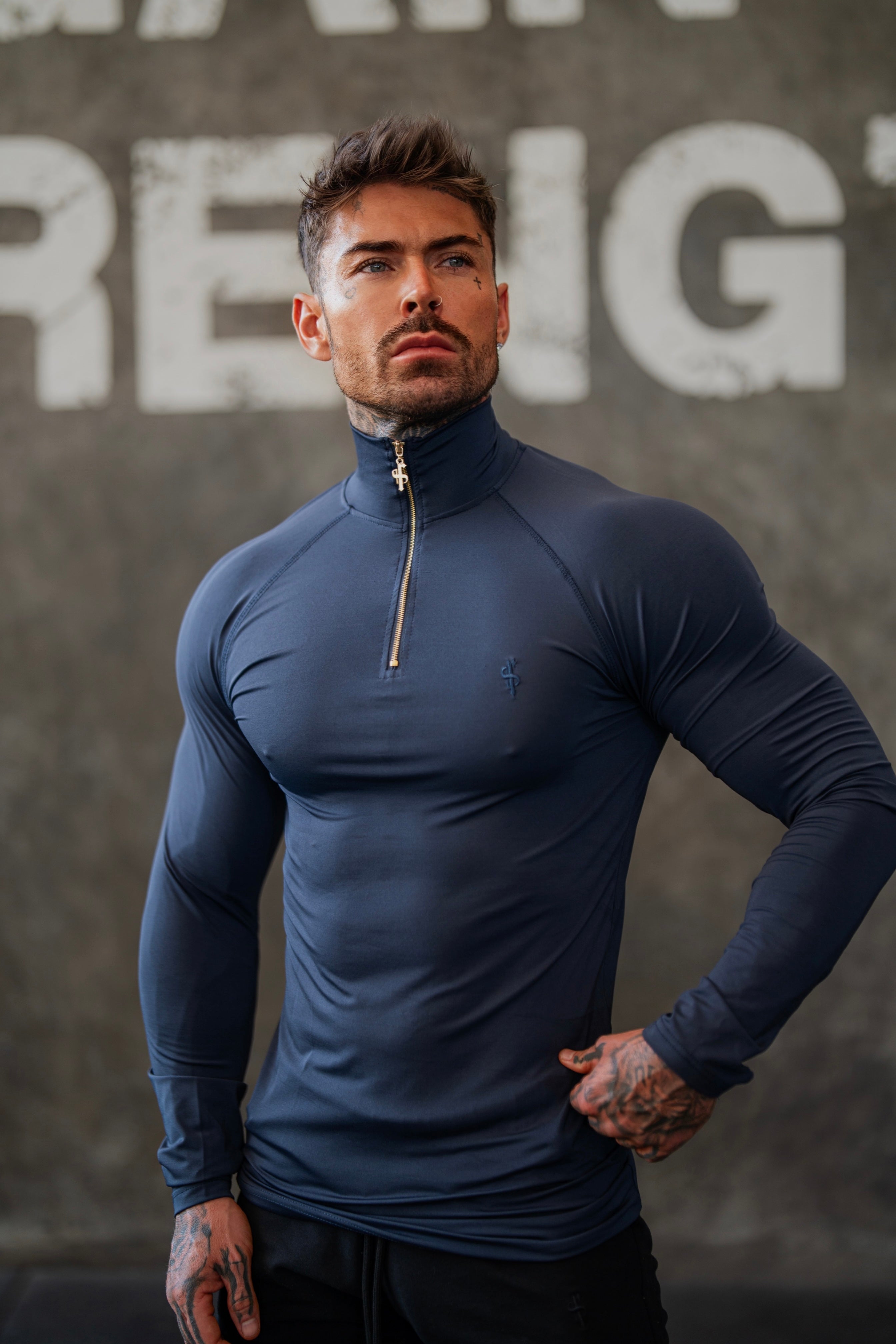 LS Navy Half Zip Gym Top - FSH1282