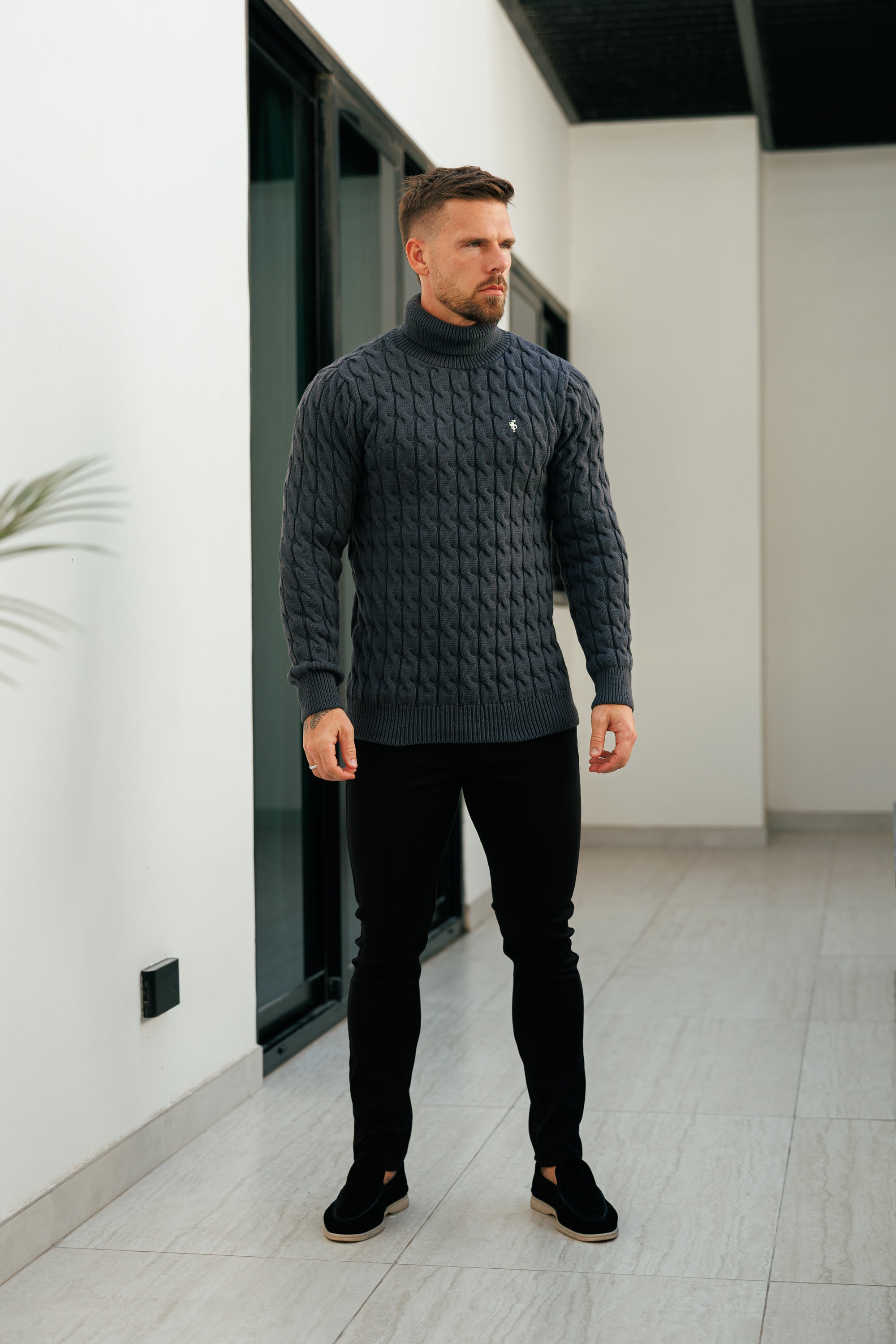 Link Weave Knit Charcoal Roll Neck Jumper - FSJ105