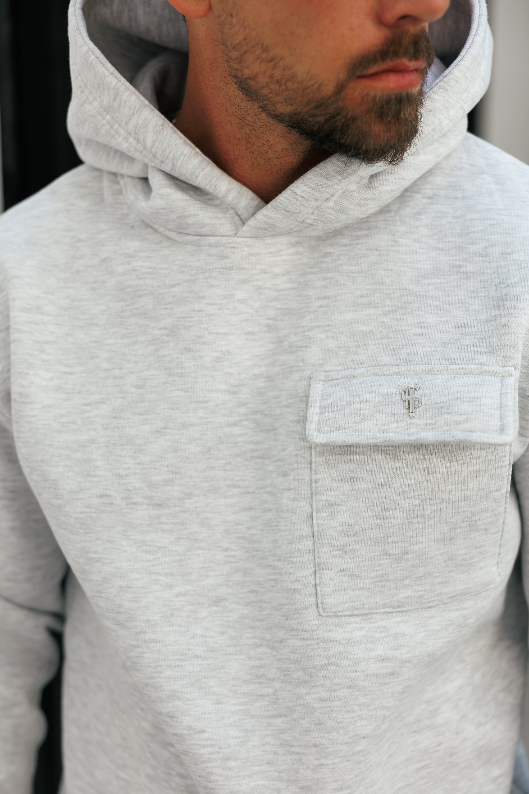 Grey Melange / Silver Cargo Hoodie - FSR032